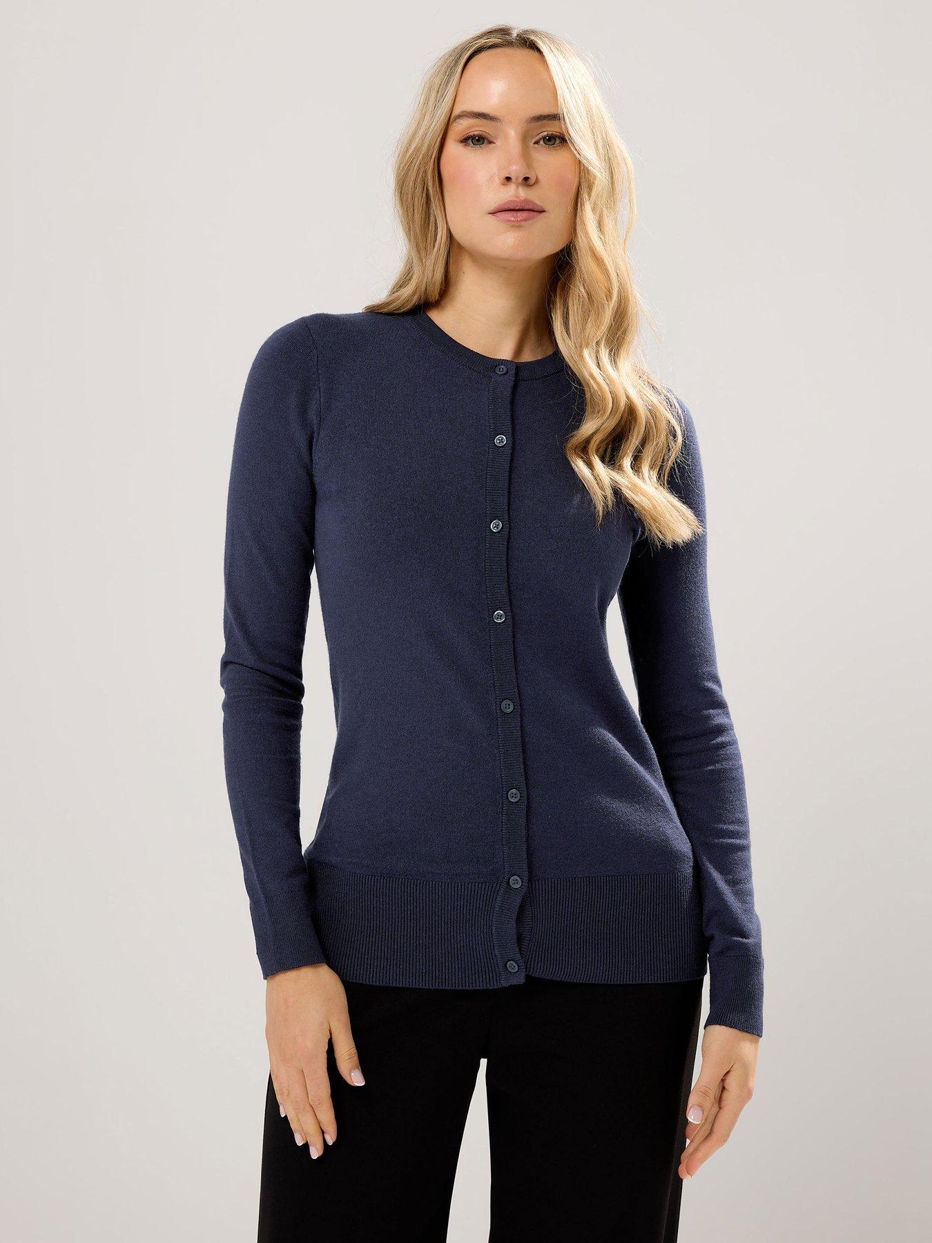 Long Tall Sally Women's Tall Crew Neck Button Cardigan Sweater in Dark Navy | Size: 14-16 - Image 3