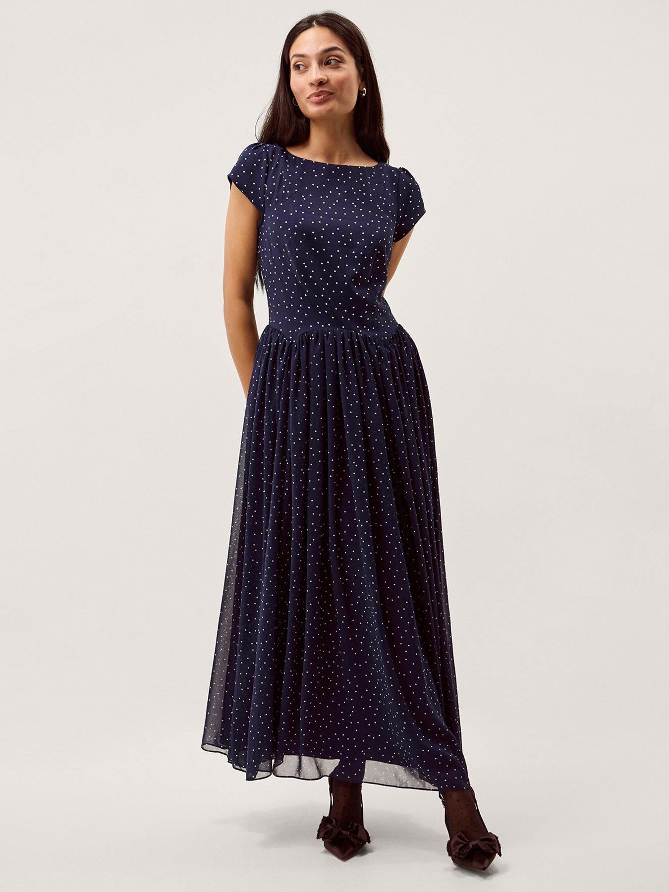 Monsoon Caitie Spot Midi Dress - Navy