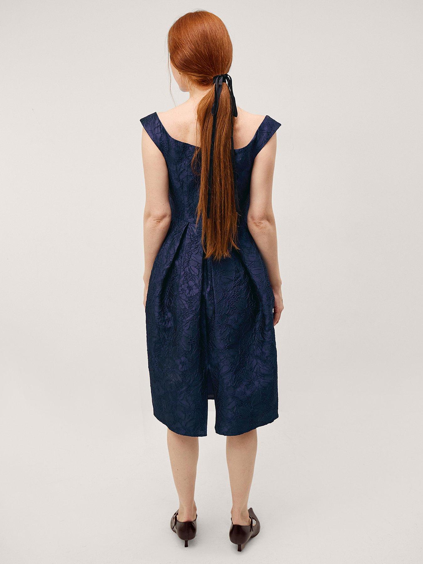 Image 2 of 5 of Monsoon Juliana Jacquard Midi Dress - Navy