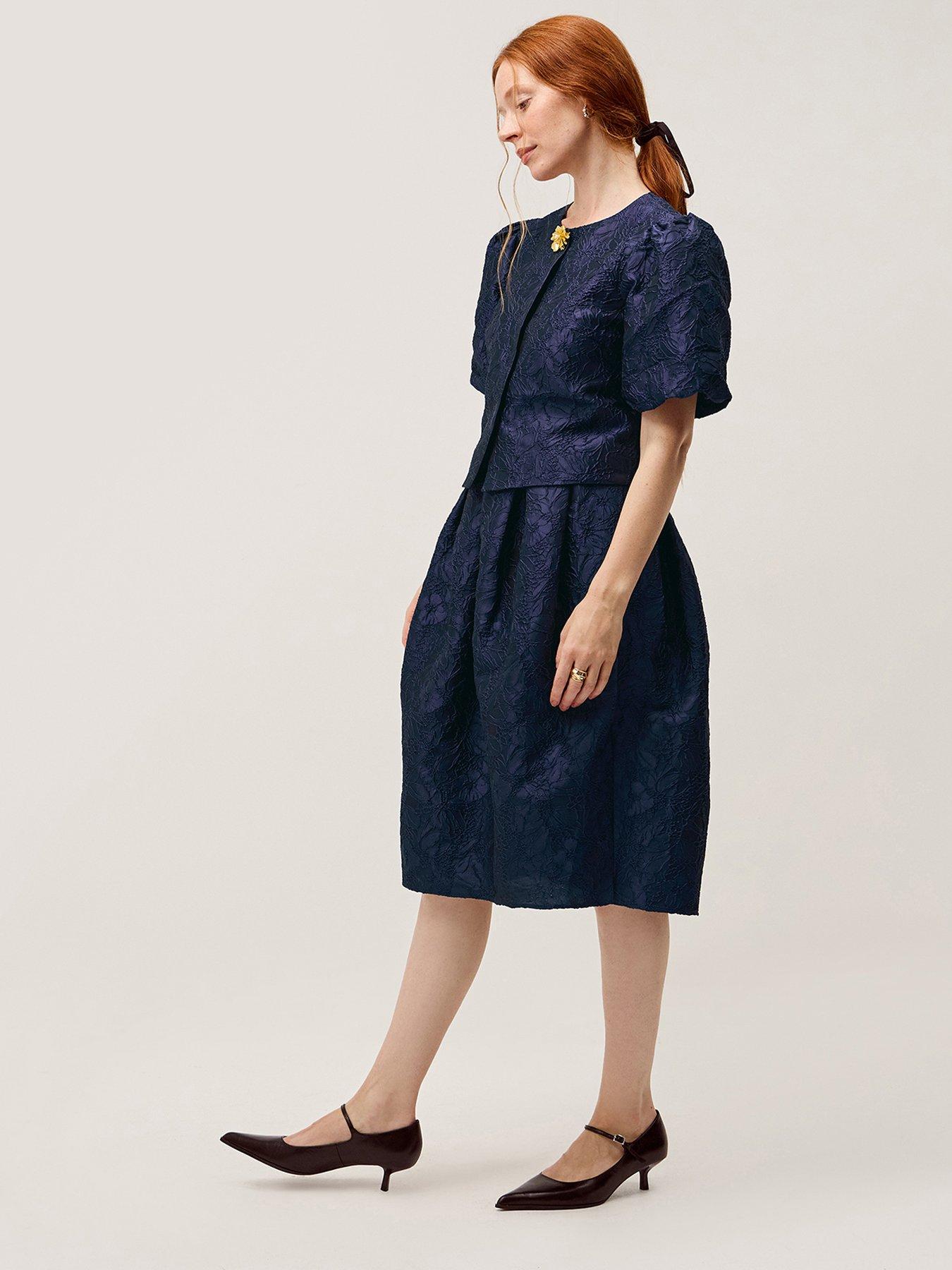 Image 3 of 5 of Monsoon Juliana Jacquard Midi Dress - Navy