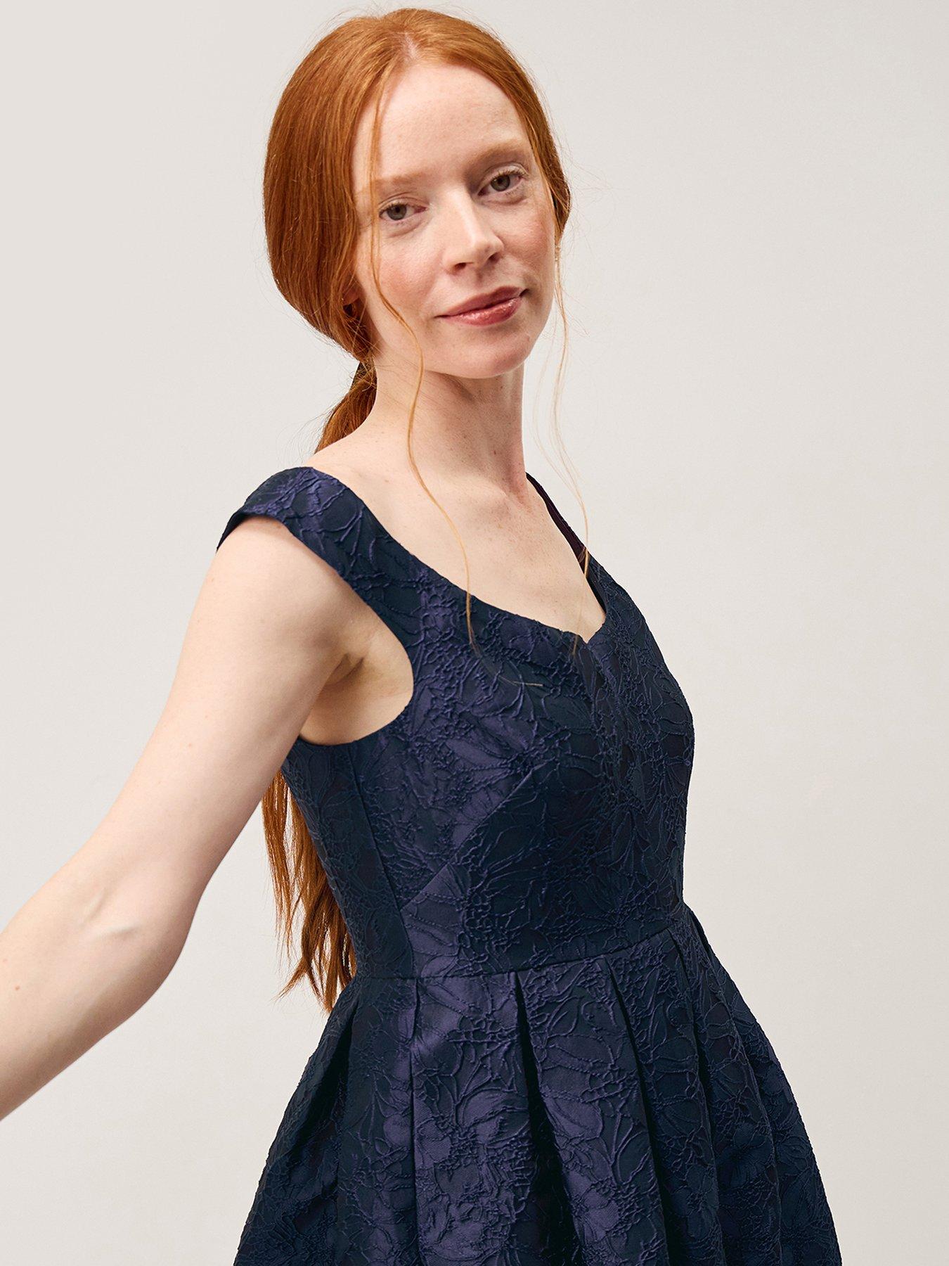 Image 4 of 5 of Monsoon Juliana Jacquard Midi Dress - Navy