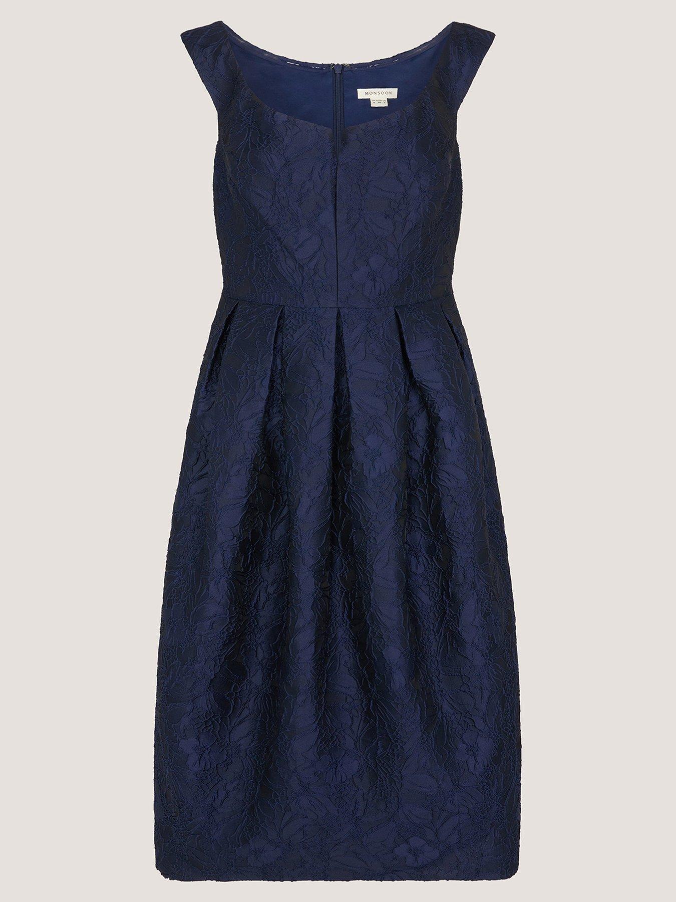 Image 5 of 5 of Monsoon Juliana Jacquard Midi Dress - Navy