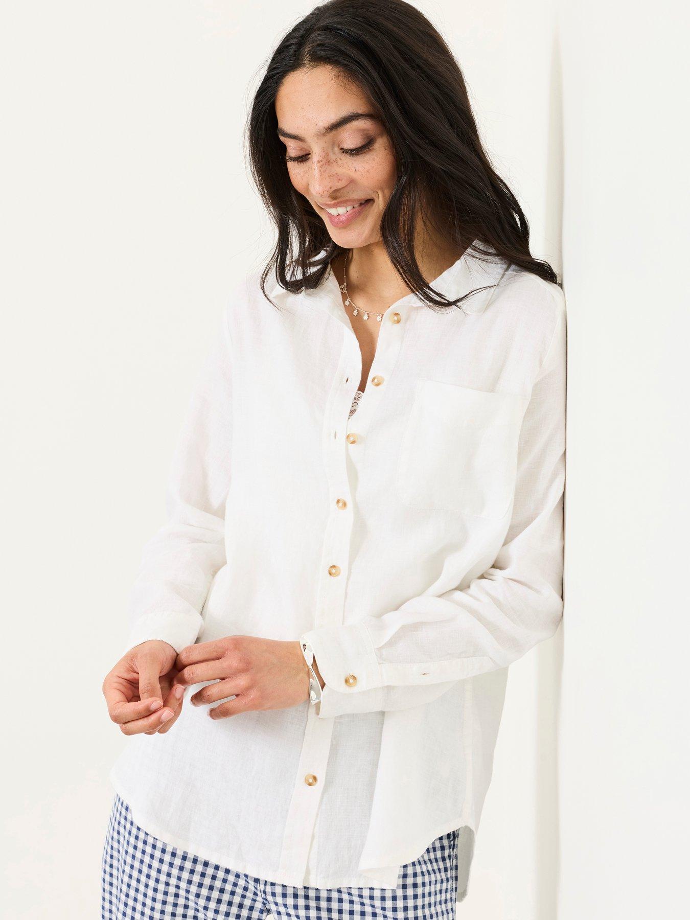 Image 1 of 5 of FatFace Olivia Linen Shirt - White