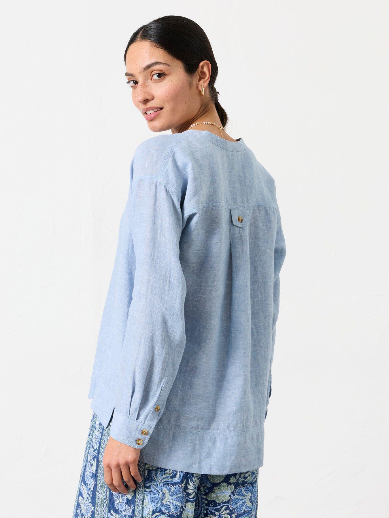 Image 2 of 6 of FatFace Julia Linen Popover Blouse - Blue