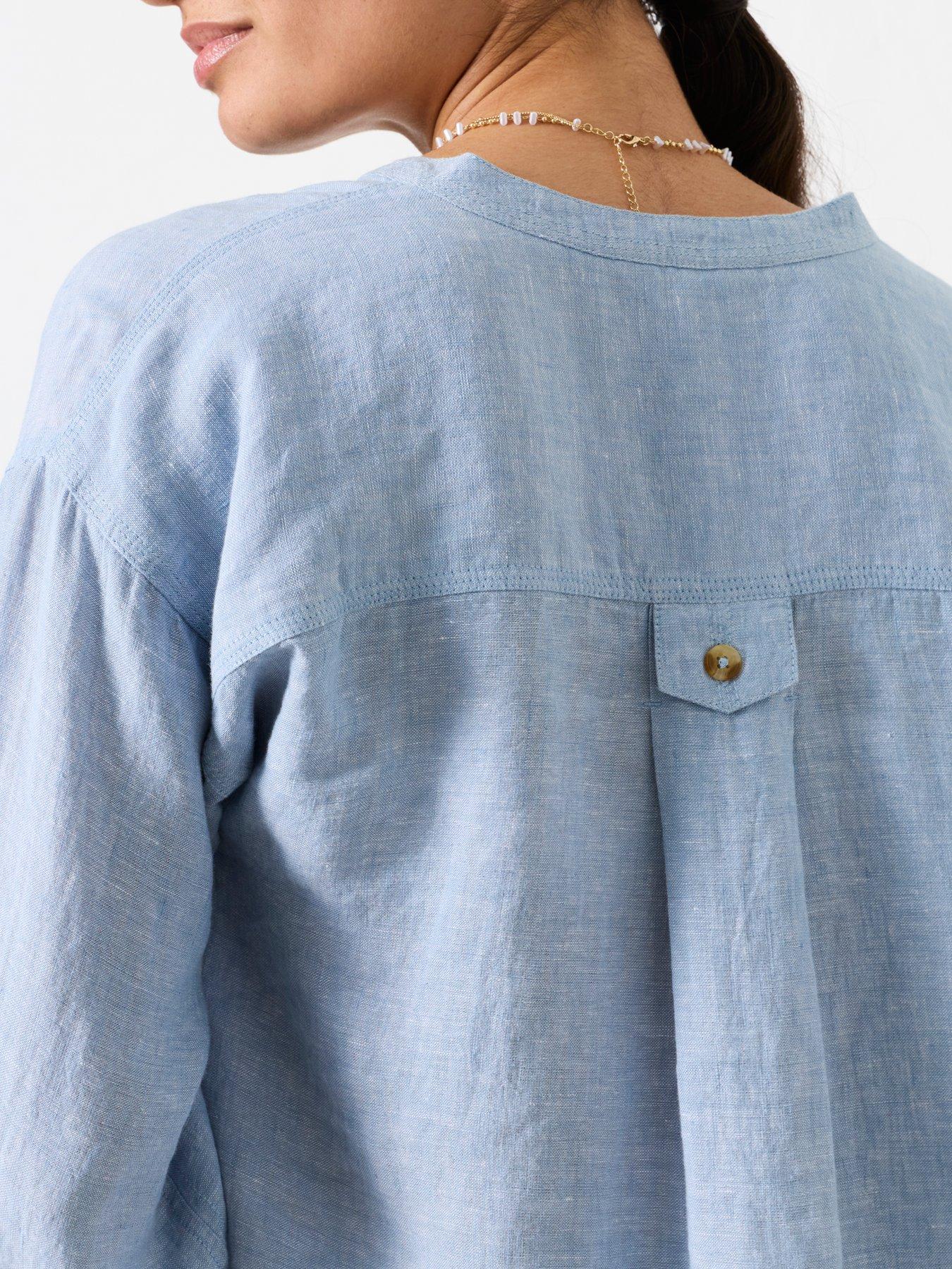 Image 4 of 6 of FatFace Julia Linen Popover Blouse - Blue