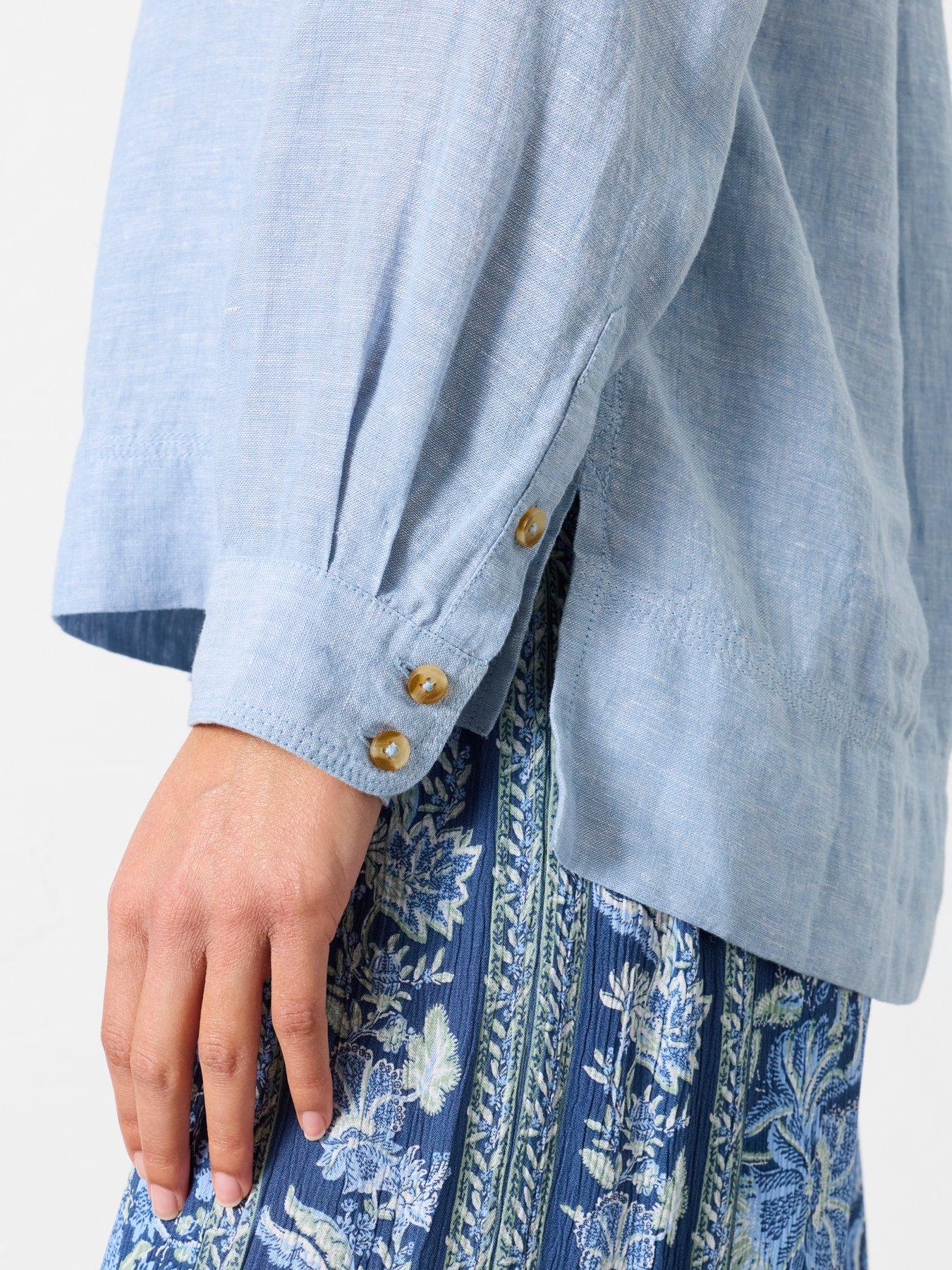 Image 5 of 6 of FatFace Julia Linen Popover Blouse - Blue