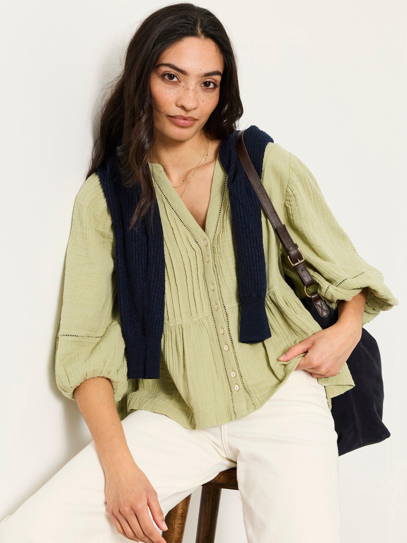 FatFace Rosalie Embroidered Blouse - Green