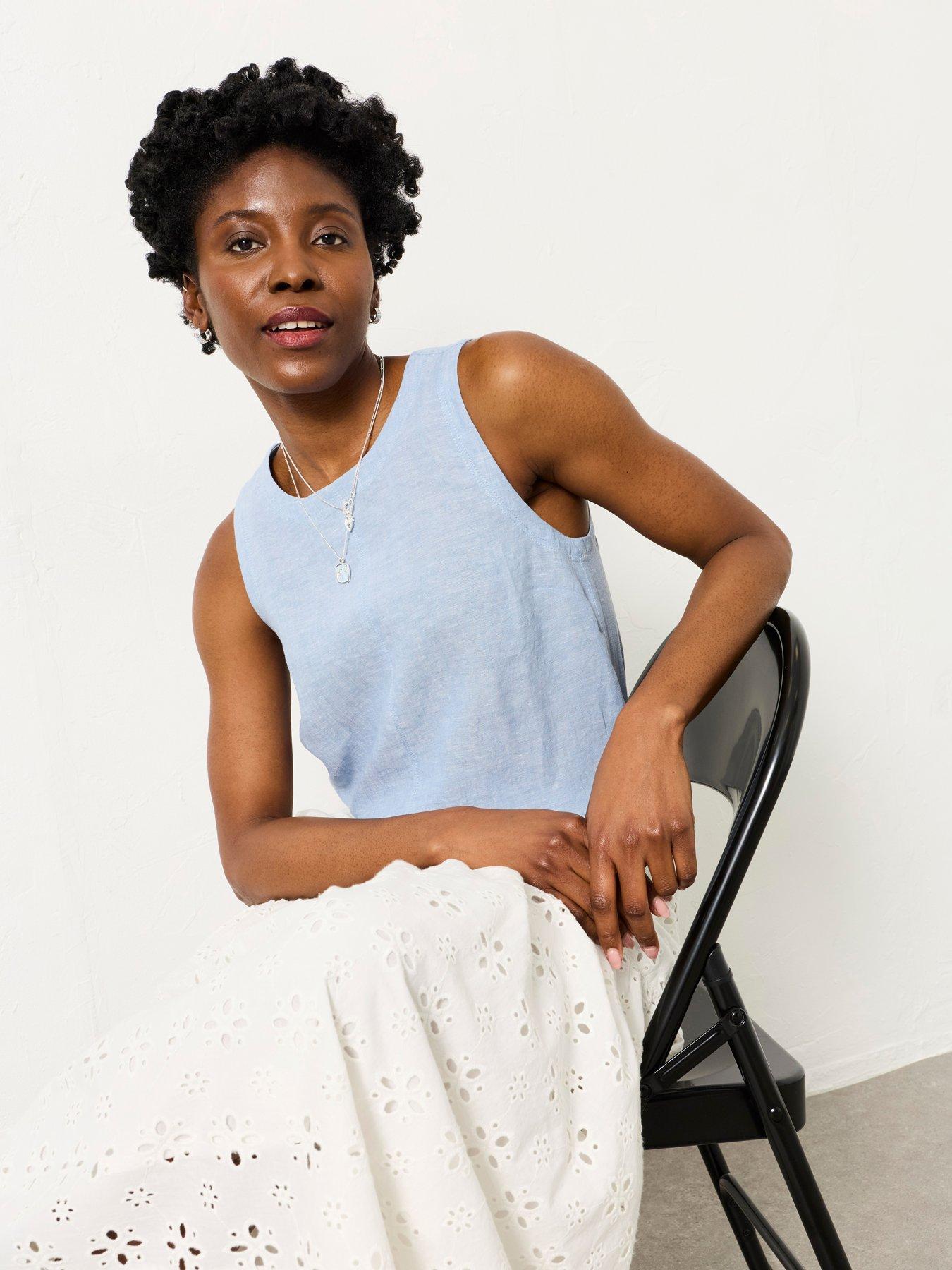 Image 1 of 6 of FatFace Dara Linen Blouse - Blue