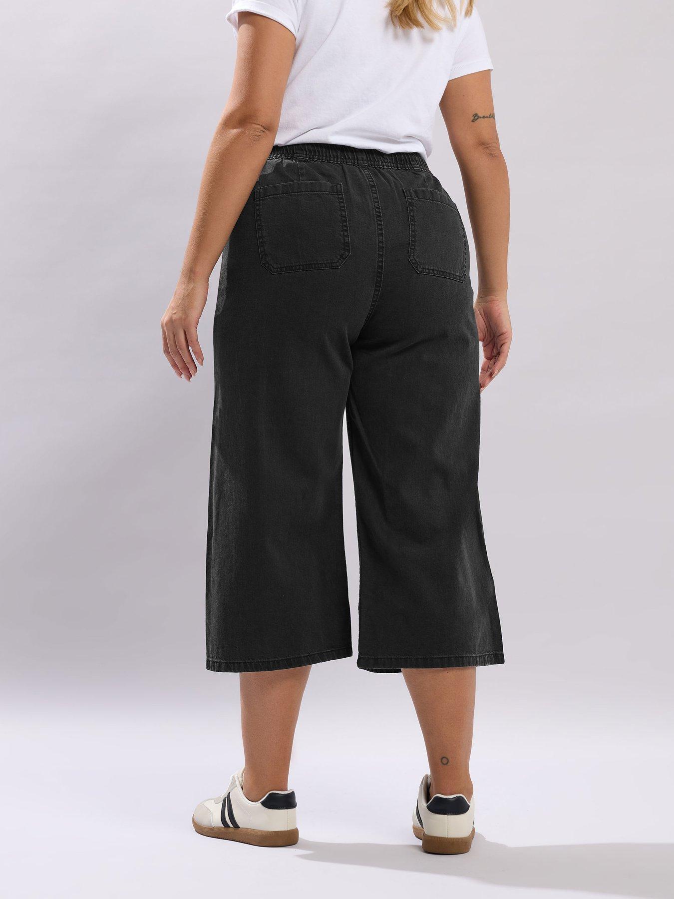Image 2 of 5 of Yours Curve Tie Waist Crop Trouser - Black