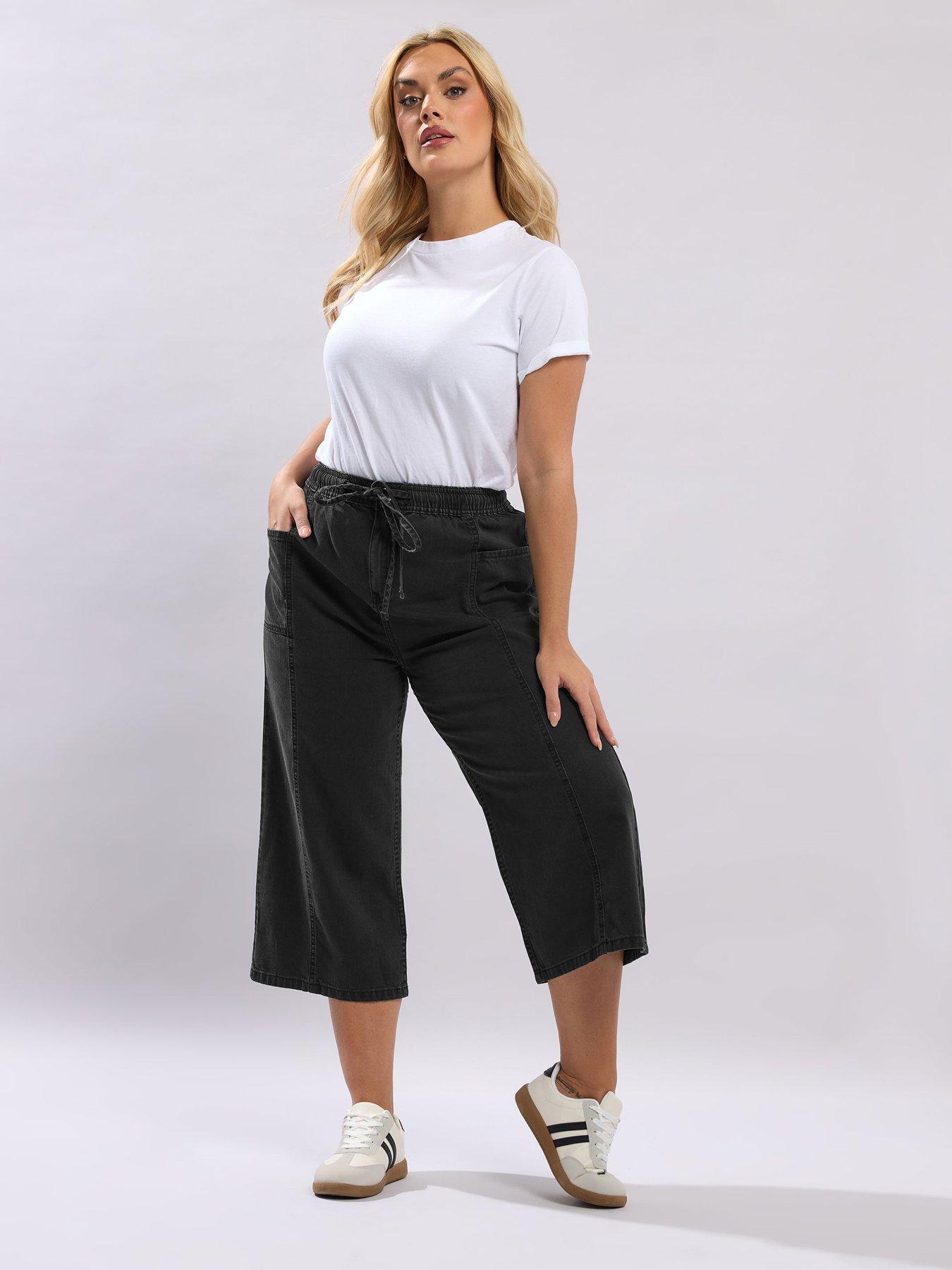 Image 3 of 5 of Yours Curve Tie Waist Crop Trouser - Black