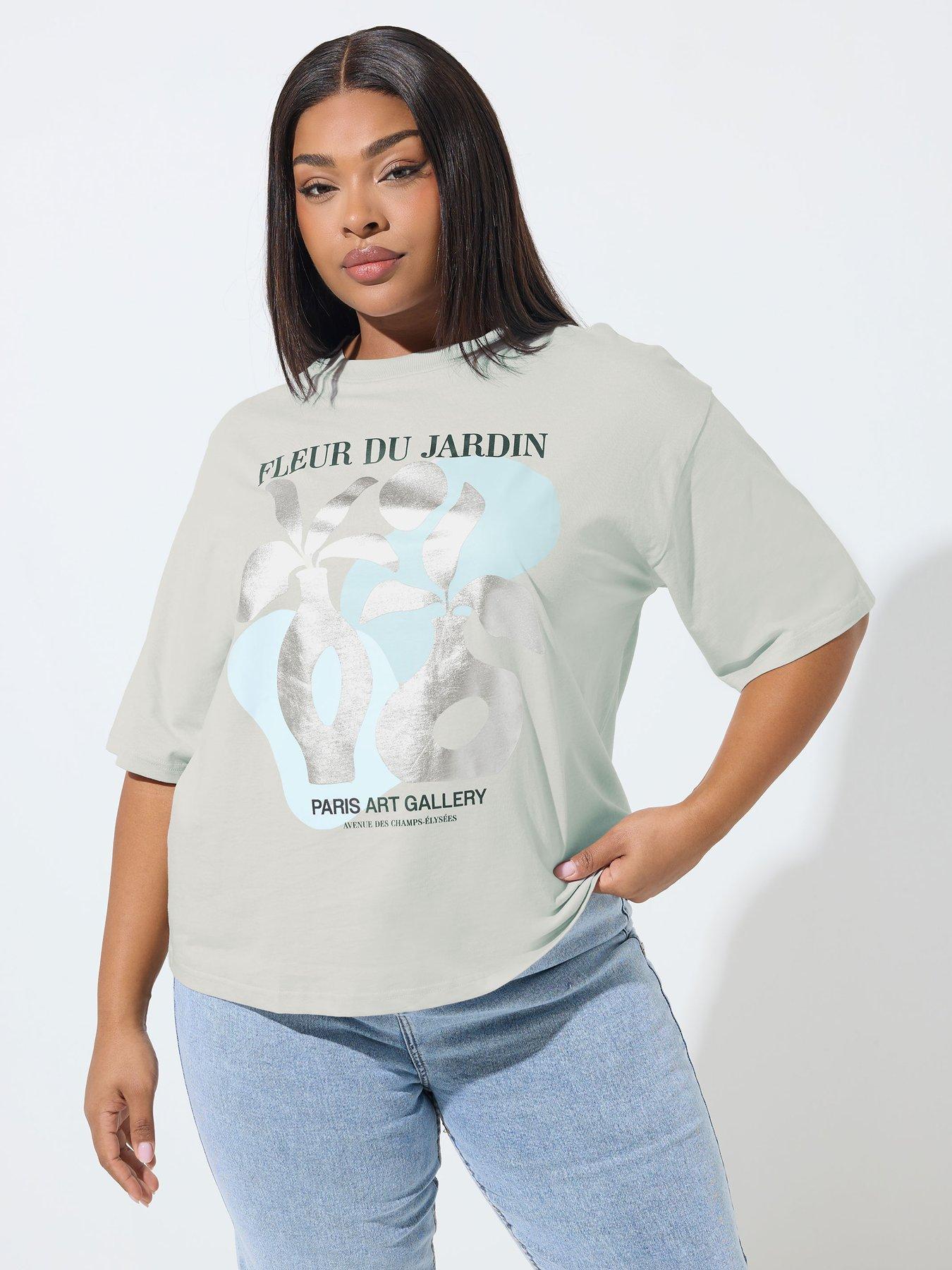 Image 1 of 5 of Yours Curve Foil Vase T-Shirt - Grey