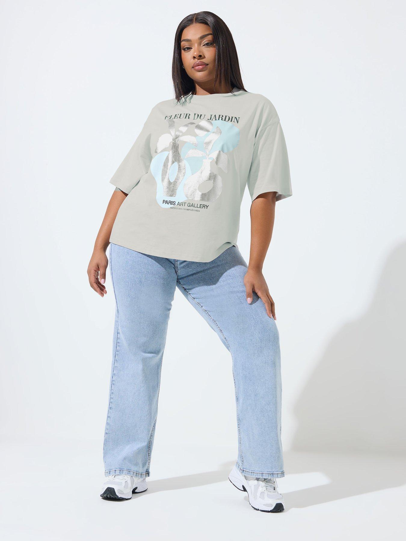 Image 3 of 5 of Yours Curve Foil Vase T-Shirt - Grey