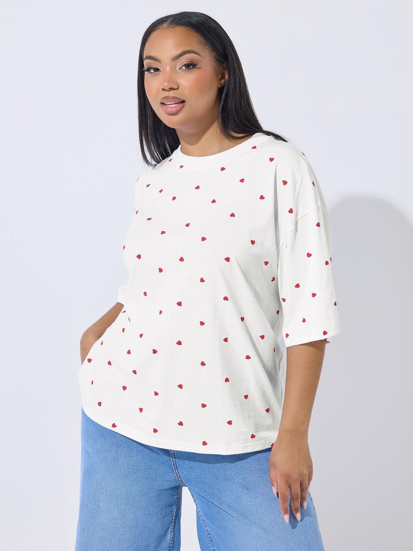 Yours Curve Heart Print Boxy T-Shirt - White