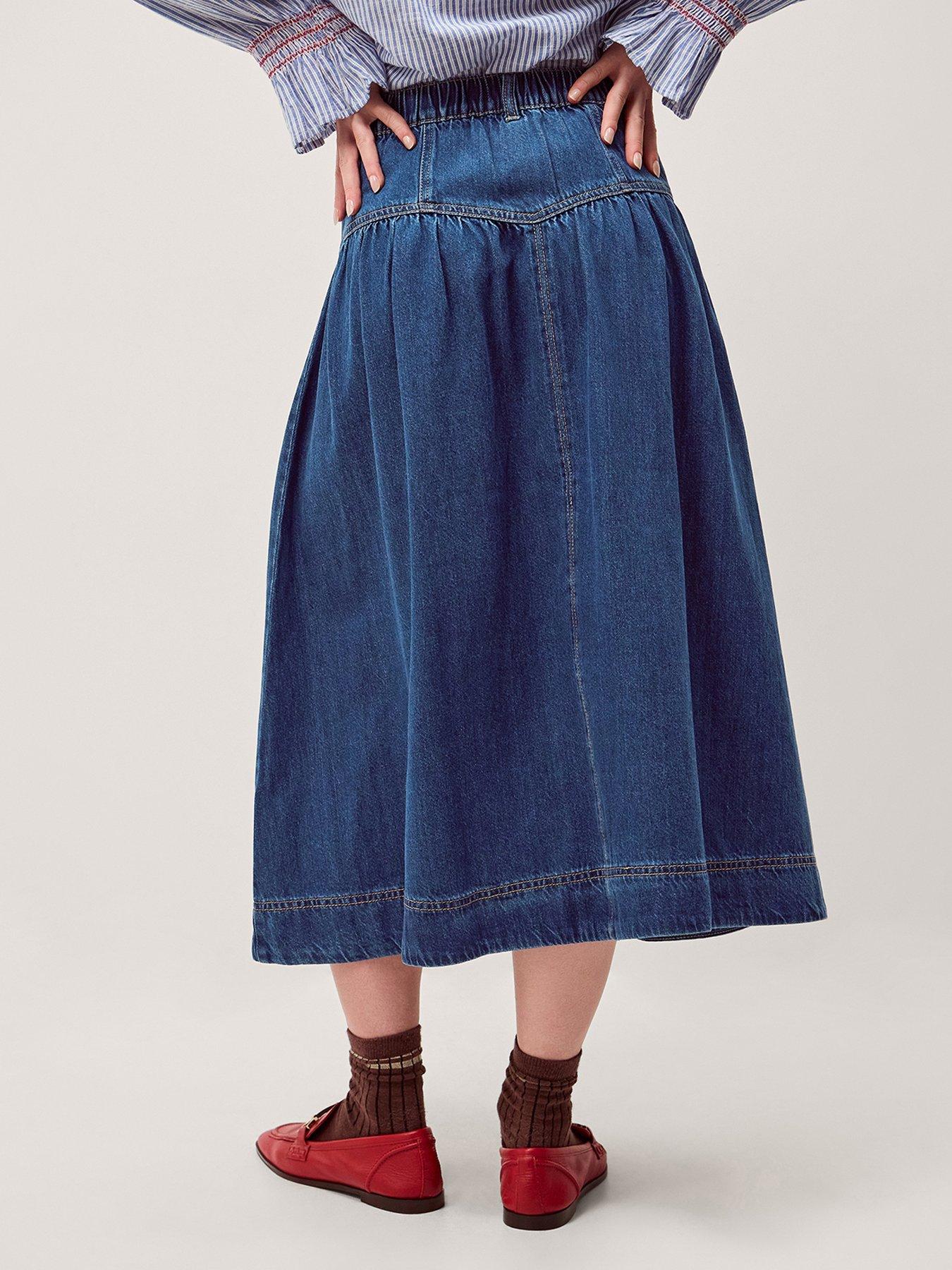 Image 2 of 5 of Monsoon Tamsin Button Denim Midi Skirt - Blue
