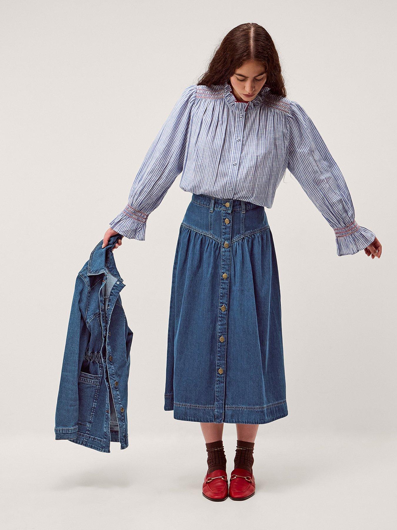 Image 3 of 5 of Monsoon Tamsin Button Denim Midi Skirt - Blue