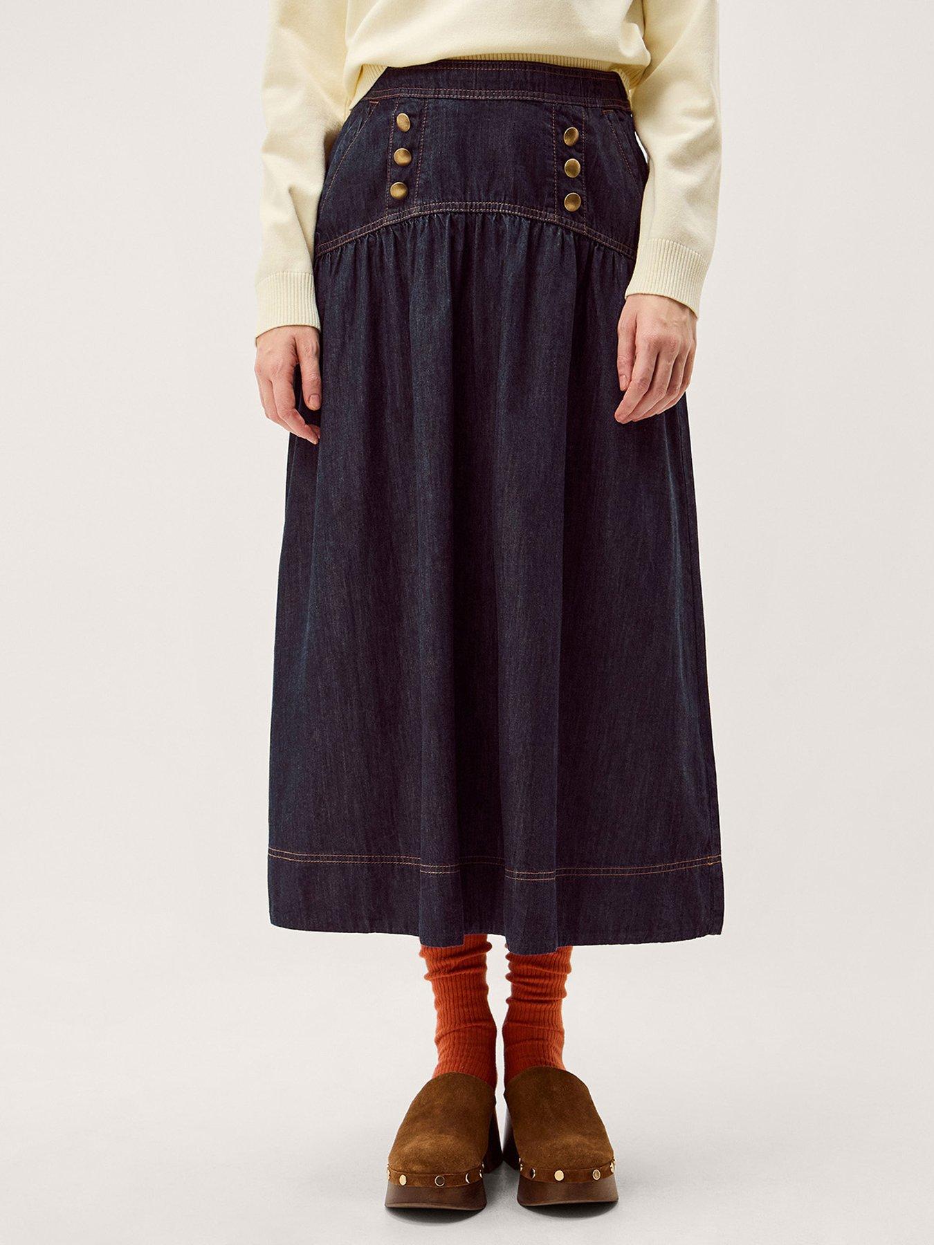Monsoon Lucy Button Skirt - Blue
