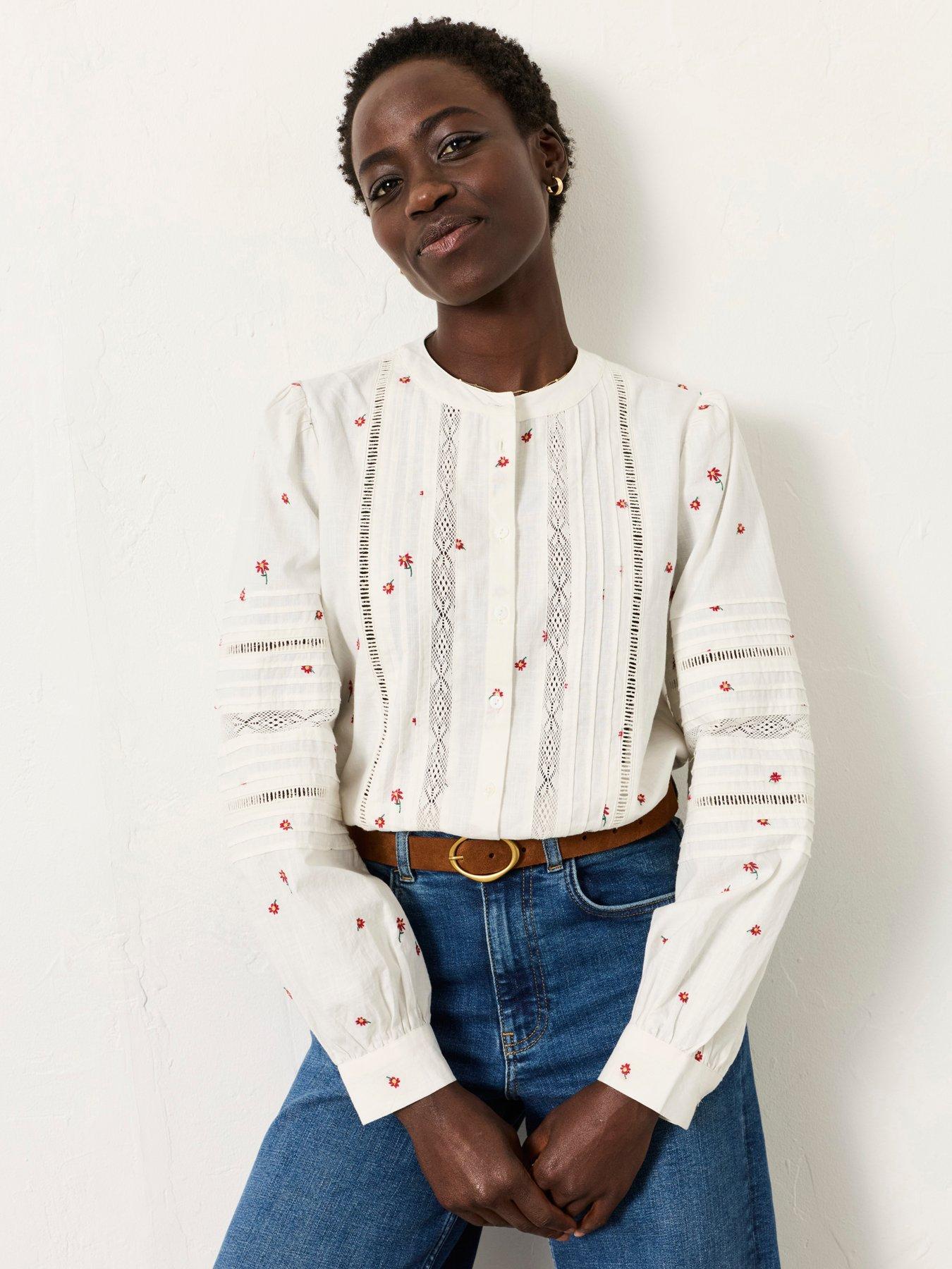 FatFace Jane Embroidered Overshirt, Cream, Size 14, Women