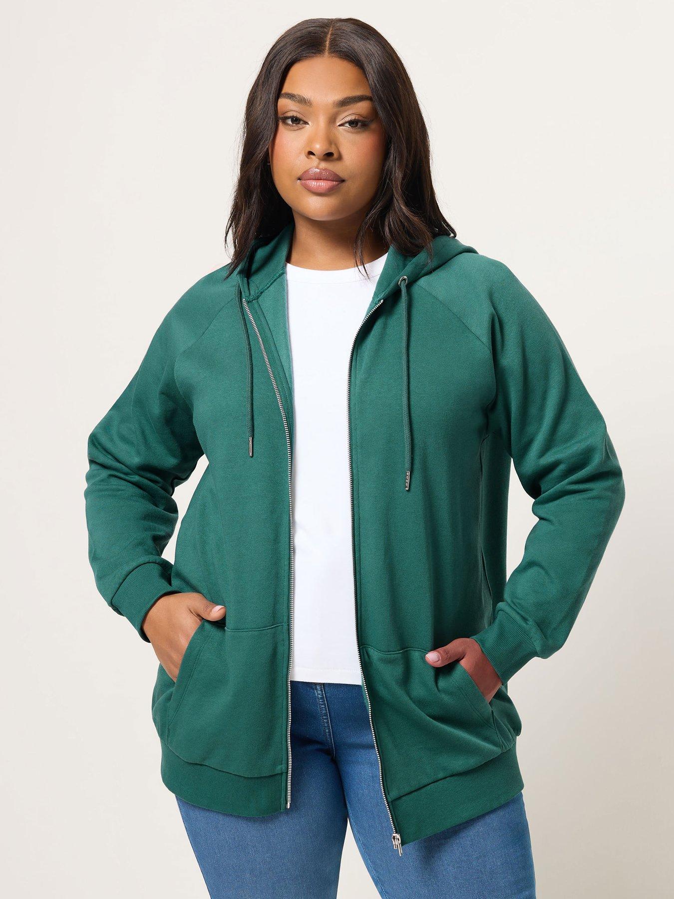 Yours Curve Zip Thru Hoodie - Green