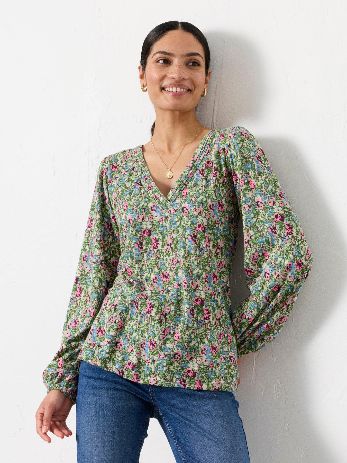 FatFace Margot Ditsy Garden Long Sleeve Top - Green