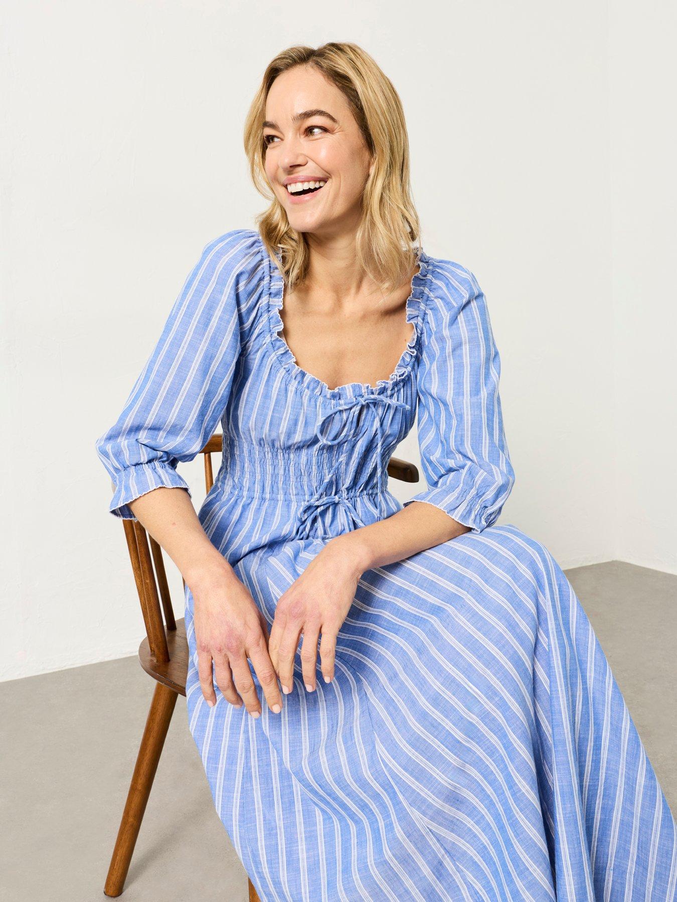 FatFace Camille Stripe Midi Dress - Blue