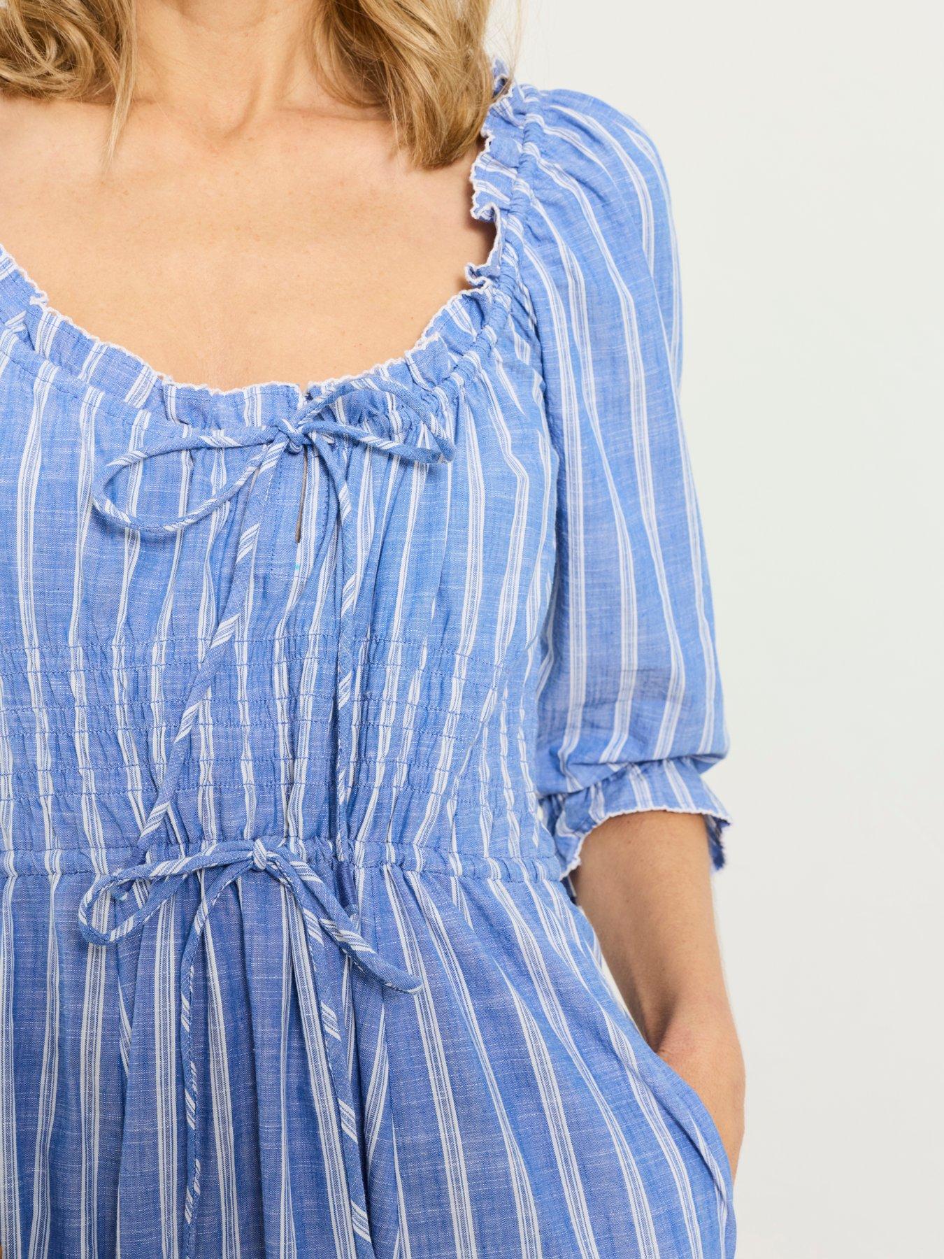 Image 5 of 7 of FatFace Camille Stripe Midi Dress - Blue