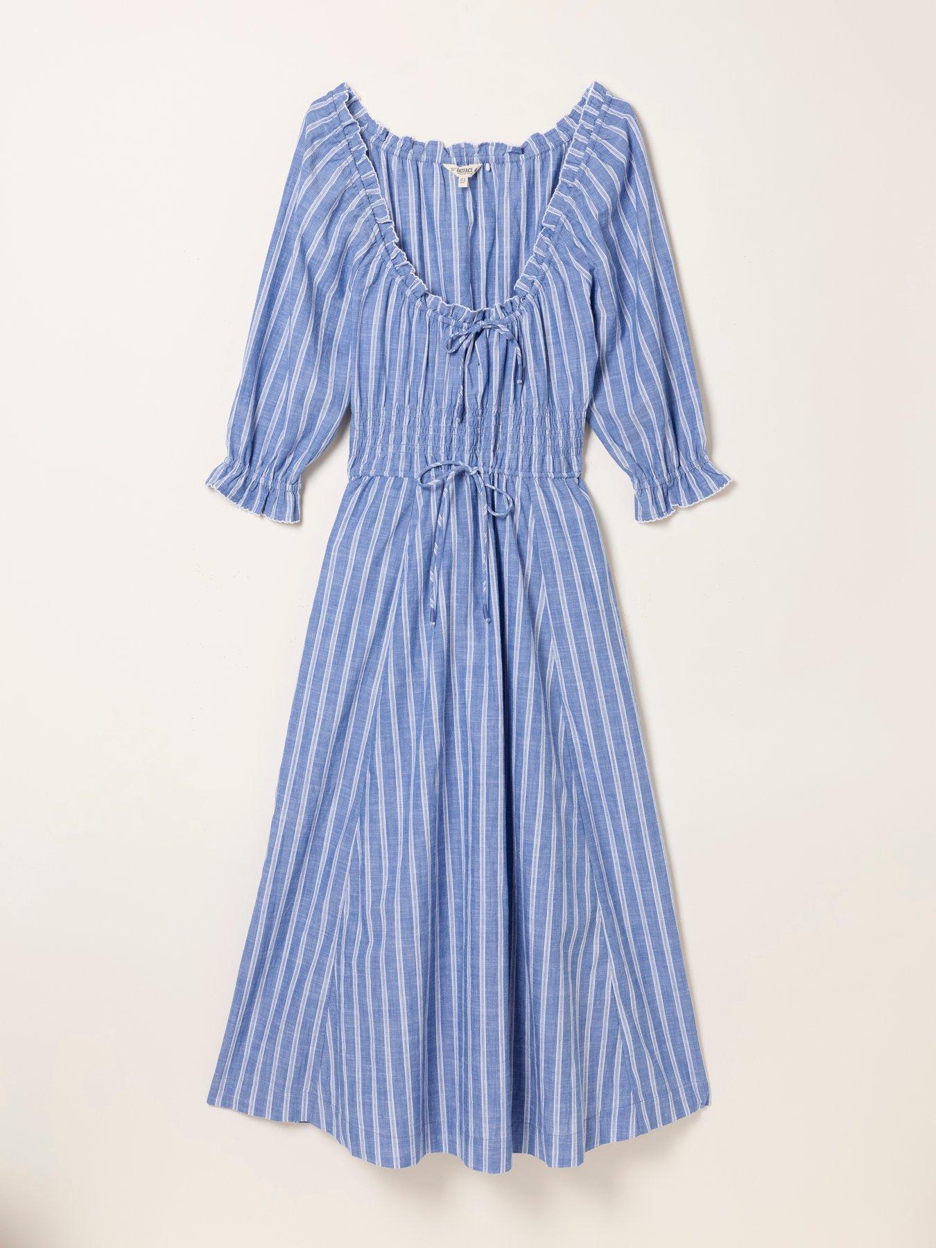 Image 7 of 7 of FatFace Camille Stripe Midi Dress - Blue