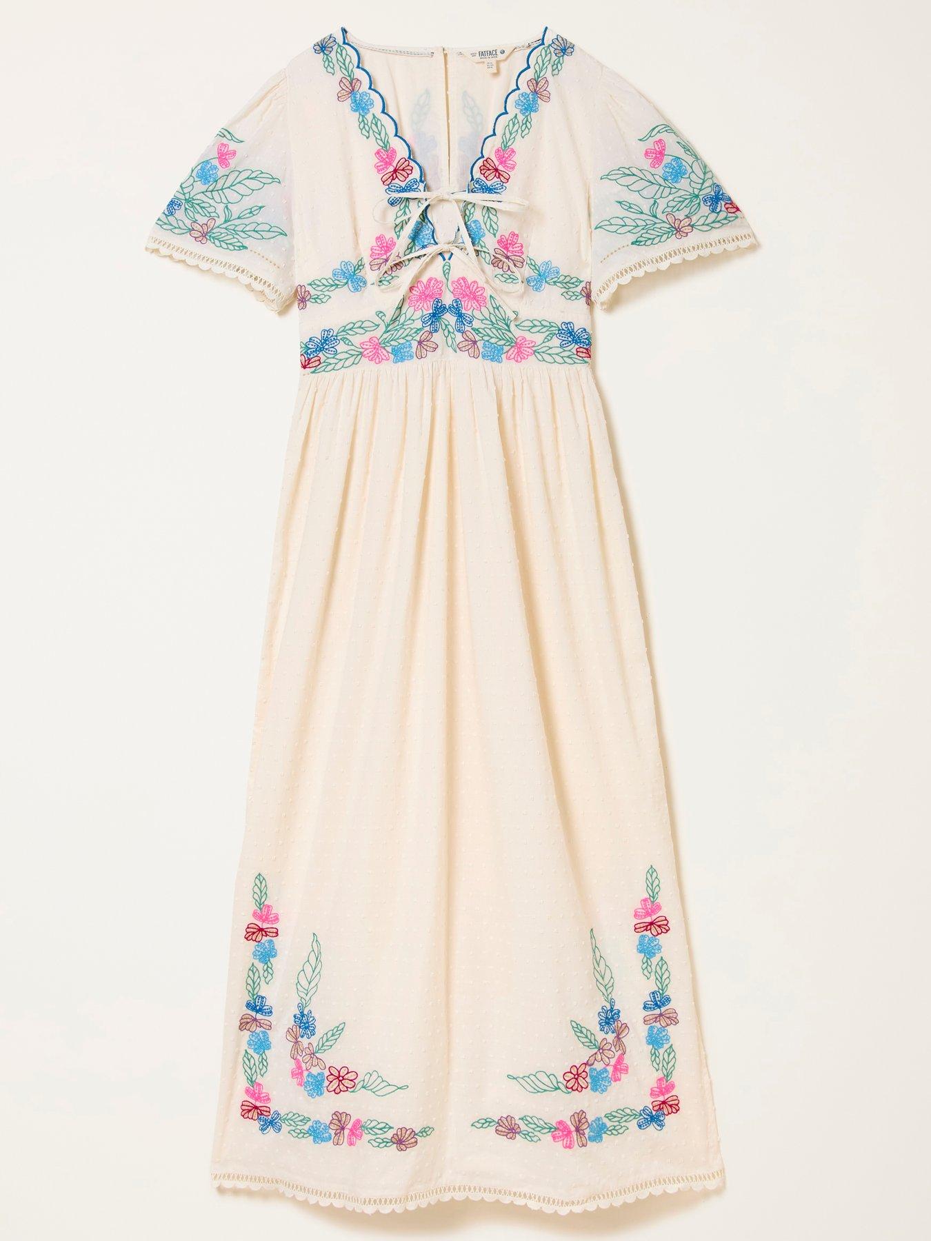 Image 7 of 7 of FatFace Lea Ivory Regular Embroidered Midi Dress