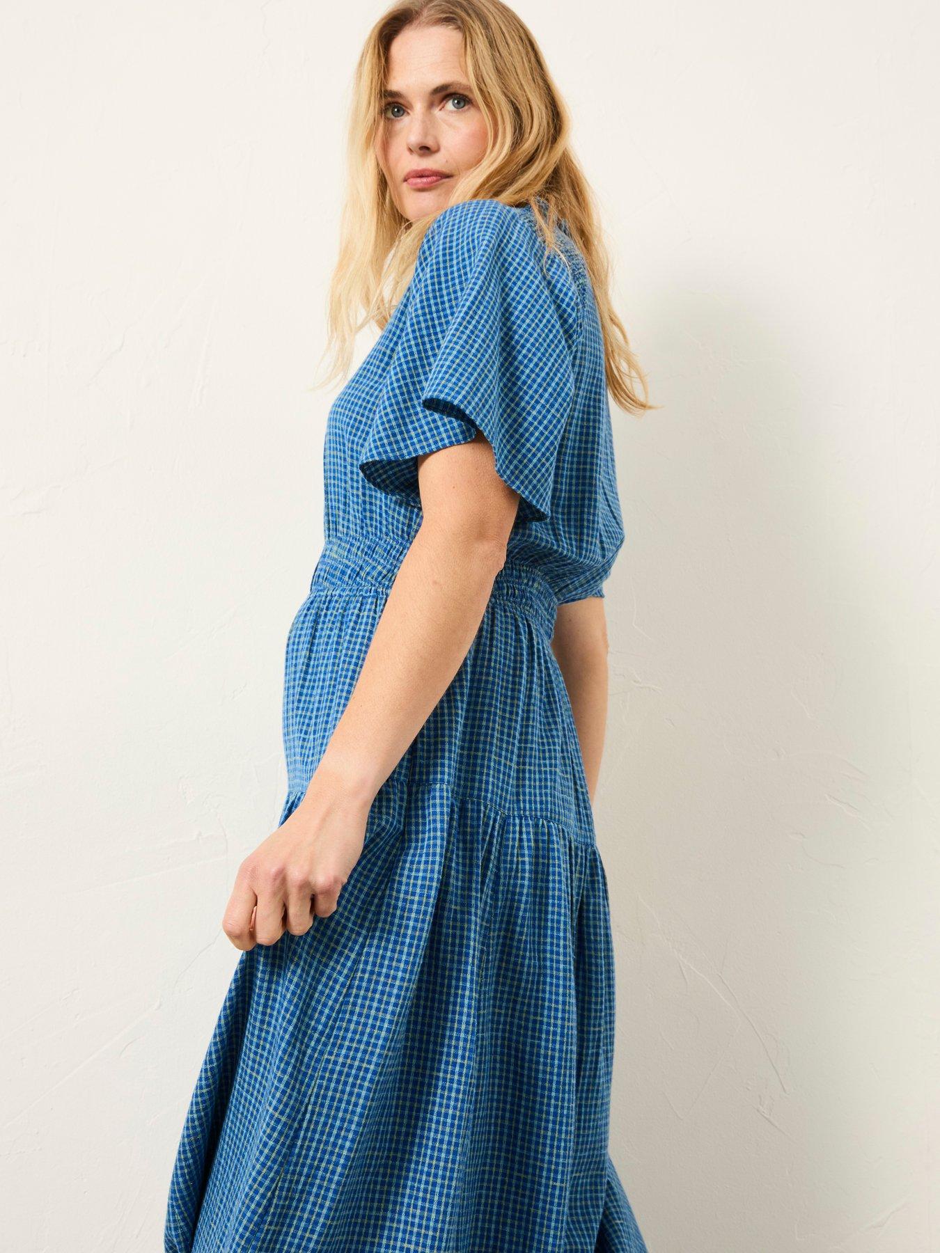 Image 5 of 6 of FatFace Rowen Check Midi Dress - Blue