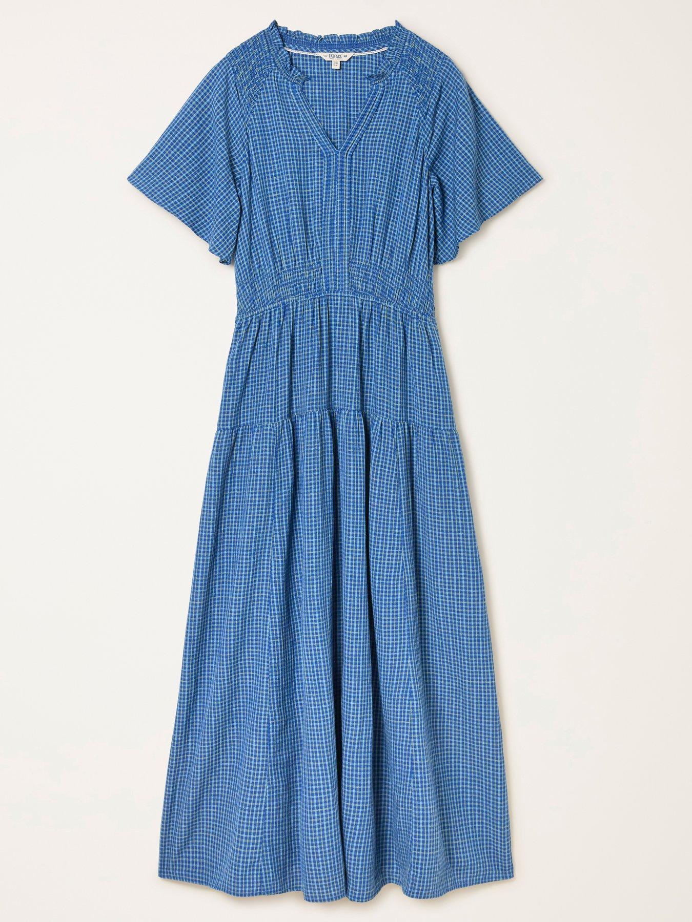 Image 6 of 6 of FatFace Rowen Check Midi Dress - Blue