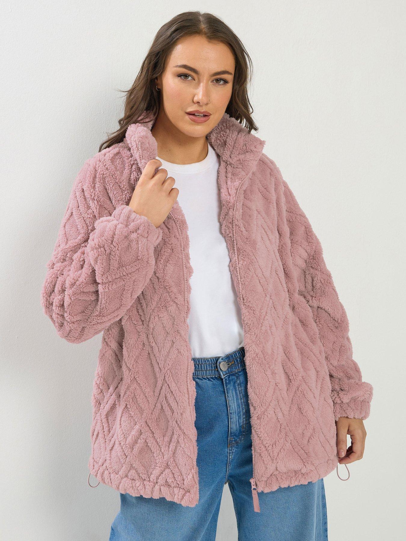 Long Tall Sally Curve Texture Zip Through Fleece Jacket - Pink