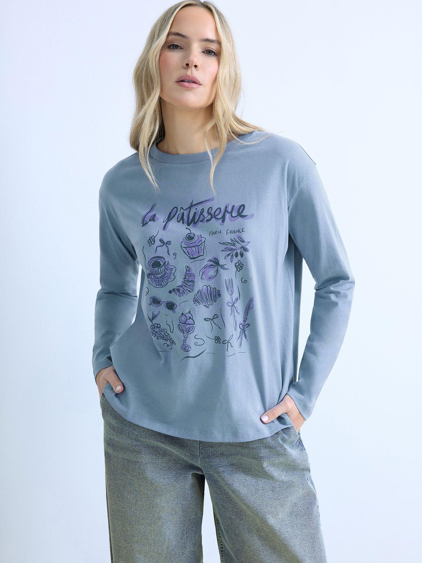 Long Tall Sally Patisserie Oversized Printed T-Shirt - Blue