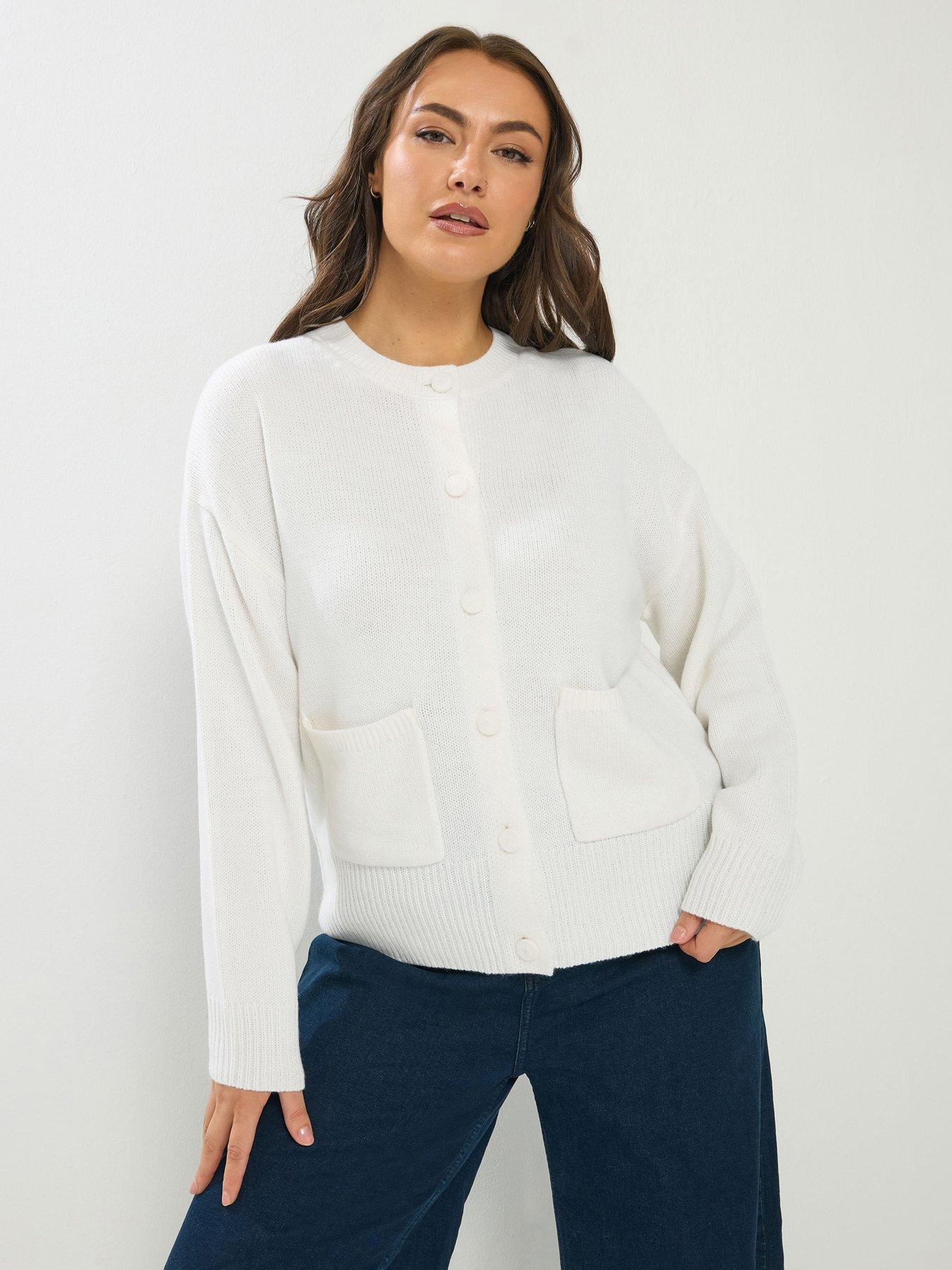 Yours Curve Button Through Bomber Cardigan - Cream