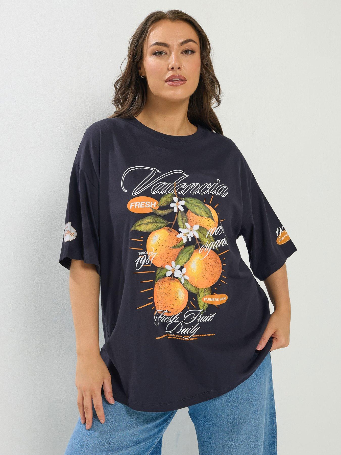 Yours Curve Valencia Oranges T-Shirt - Blue