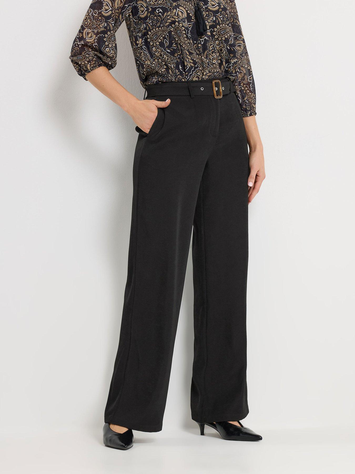 Long Tall Sally Belted Wide Leg Trousers 36" - Black
