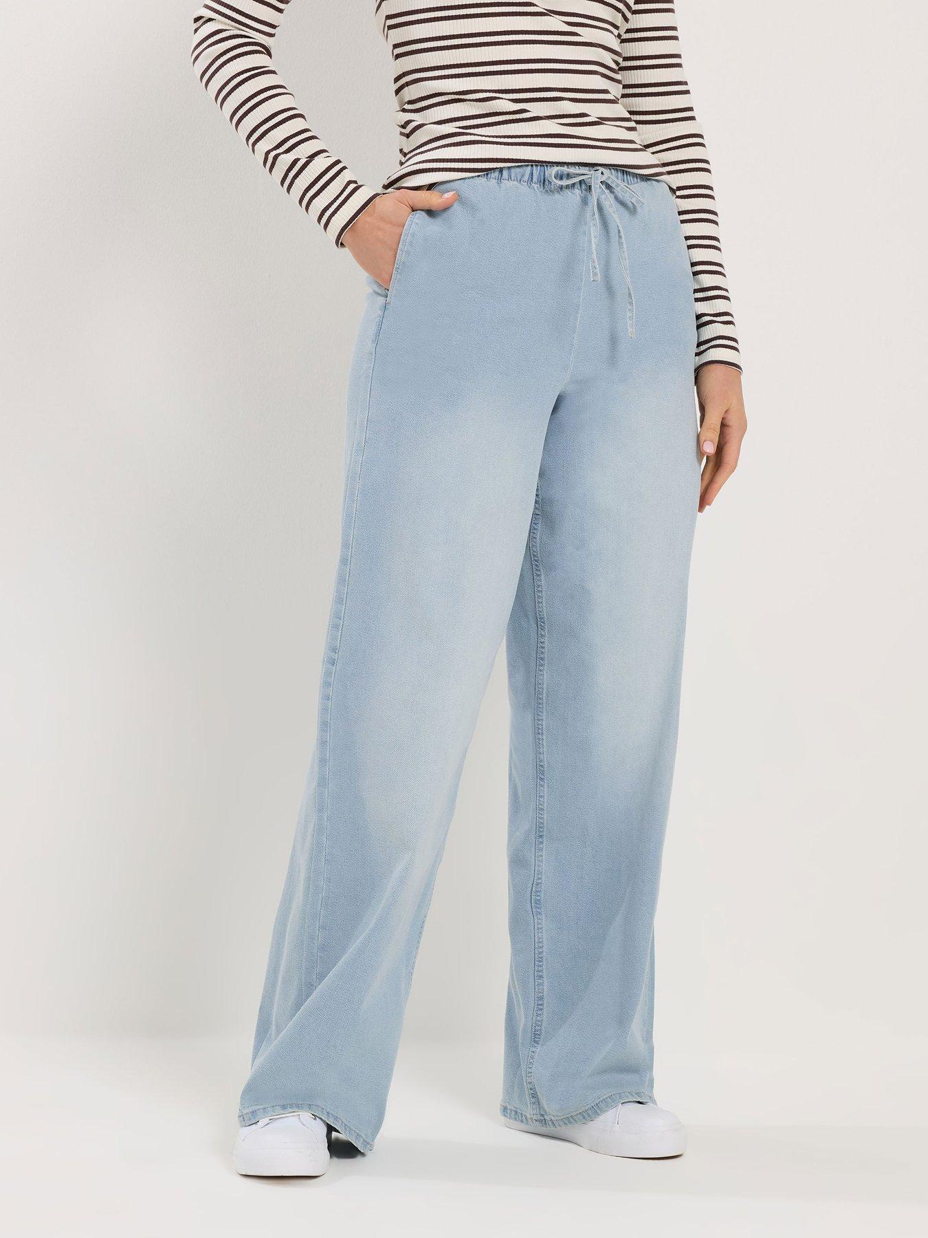 Long Tall Sally Light Wash Wide Leg Pull On Jeans 36" - Blue