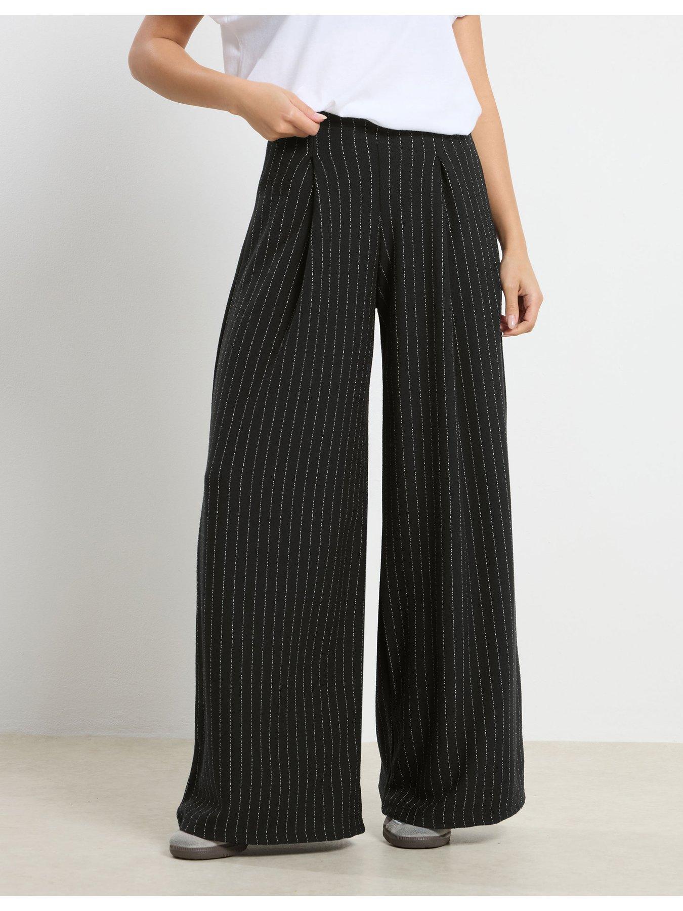 PixieGirl Petite Pinstripe Palazzo Wide Leg Trousers - Black
