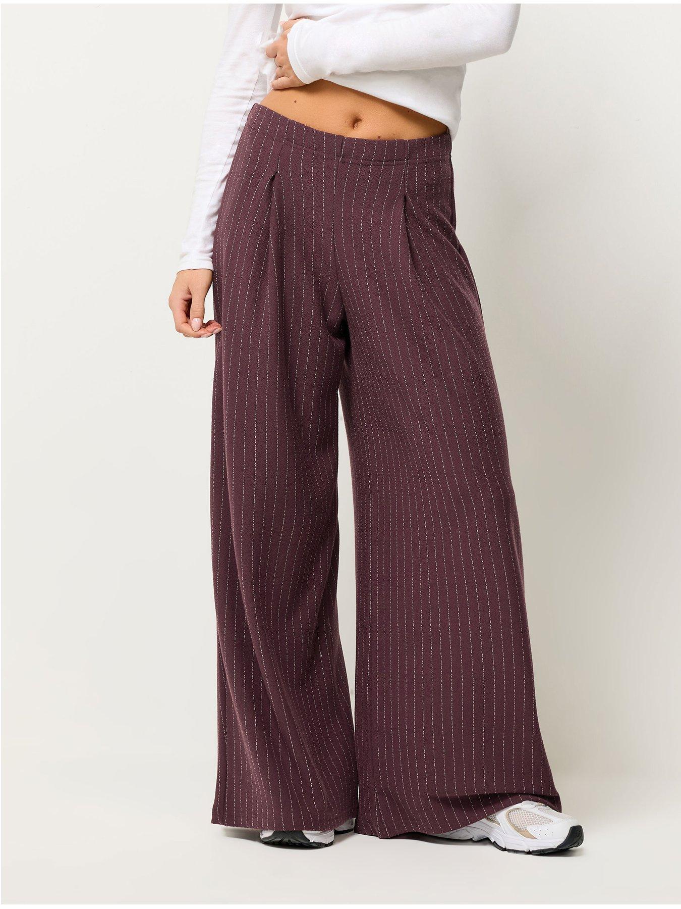 PixieGirl Petite Pinstripe Palazzo Wide Leg Trousers - Red