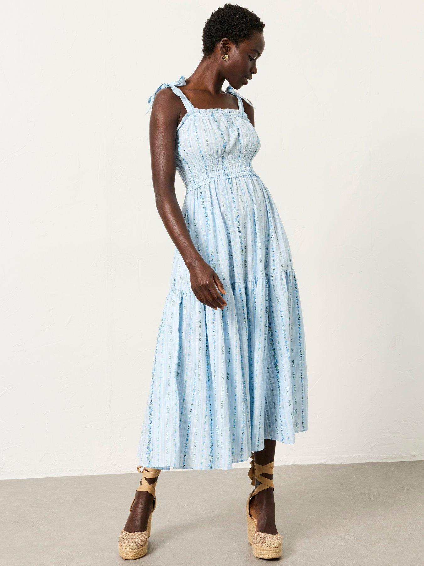 Image 3 of 6 of FatFace Martha Stripe Midi Dress - Blue