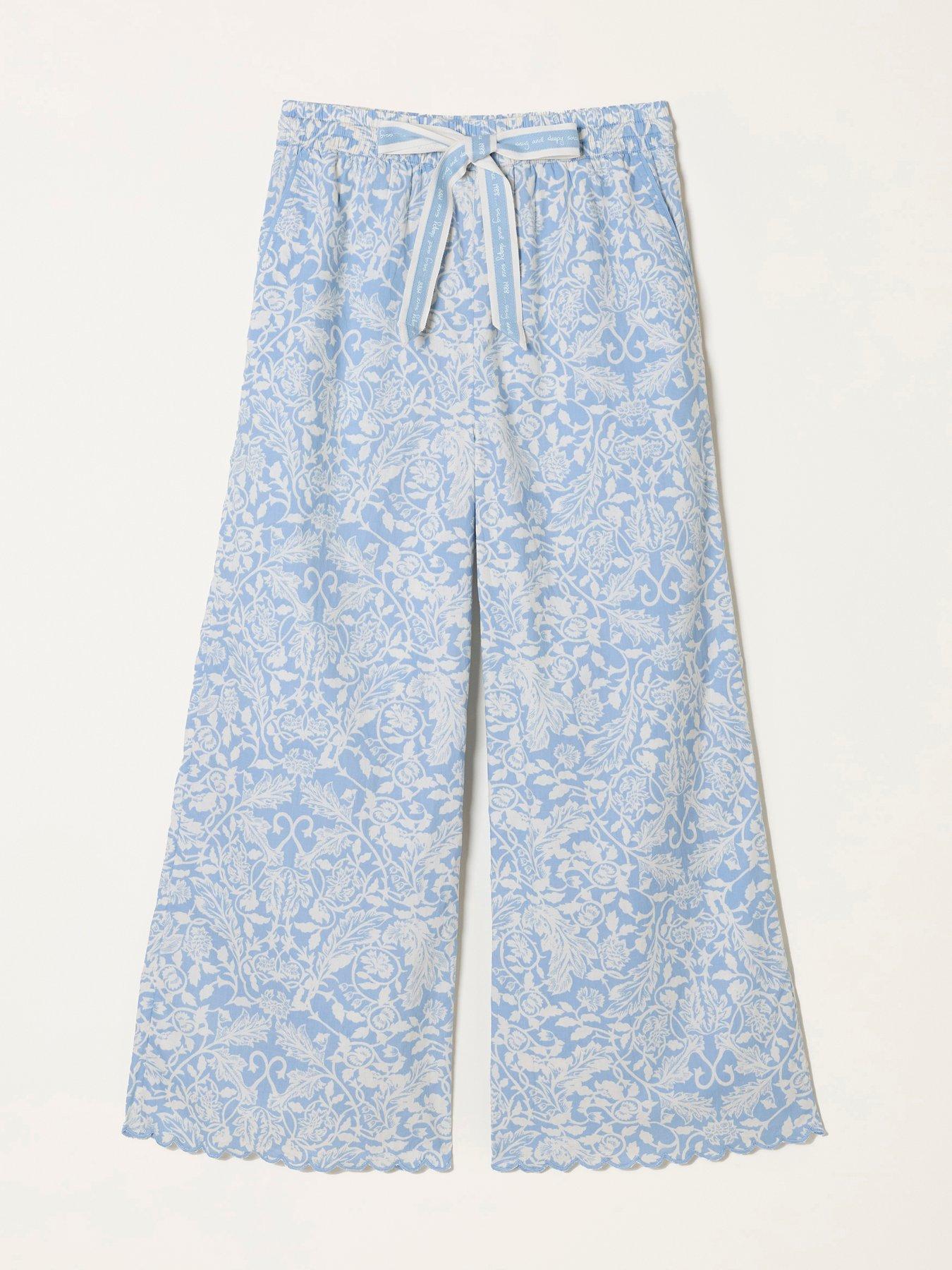 Image 5 of 5 of FatFace Lola Cropped Floral Pyjama Pants - Blue