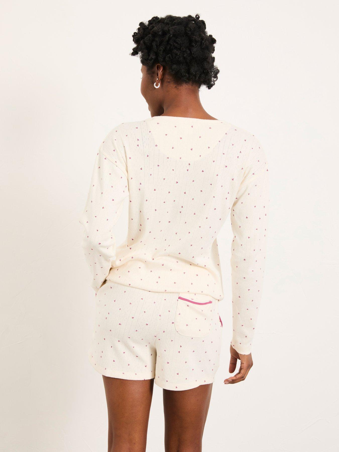 Image 2 of 6 of FatFace Pointelle Heart Print Jersey Pyjama Set - Ivory
