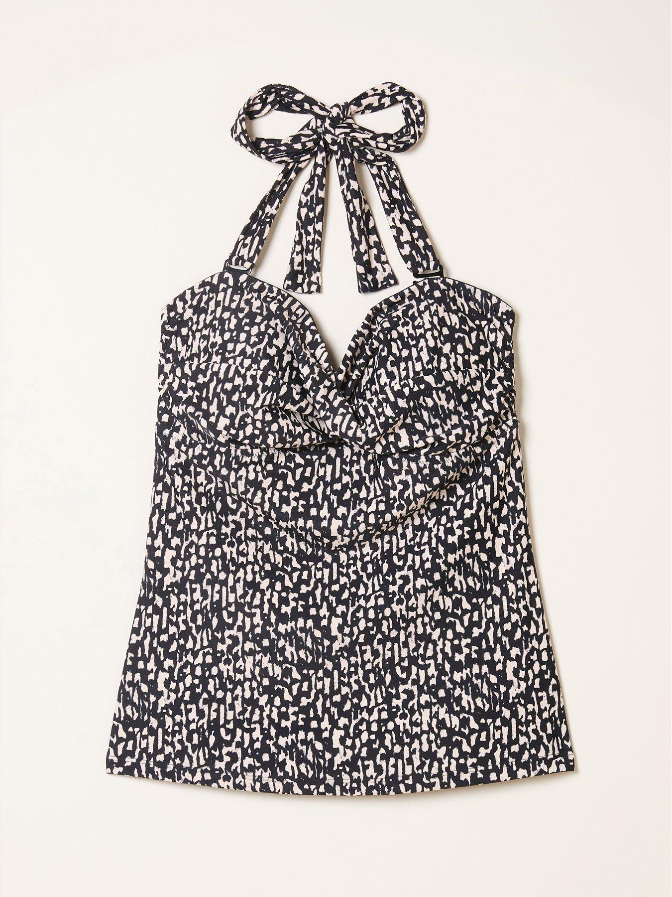 Image 6 of 6 of FatFace Zuri Mono Print Tankini - Black