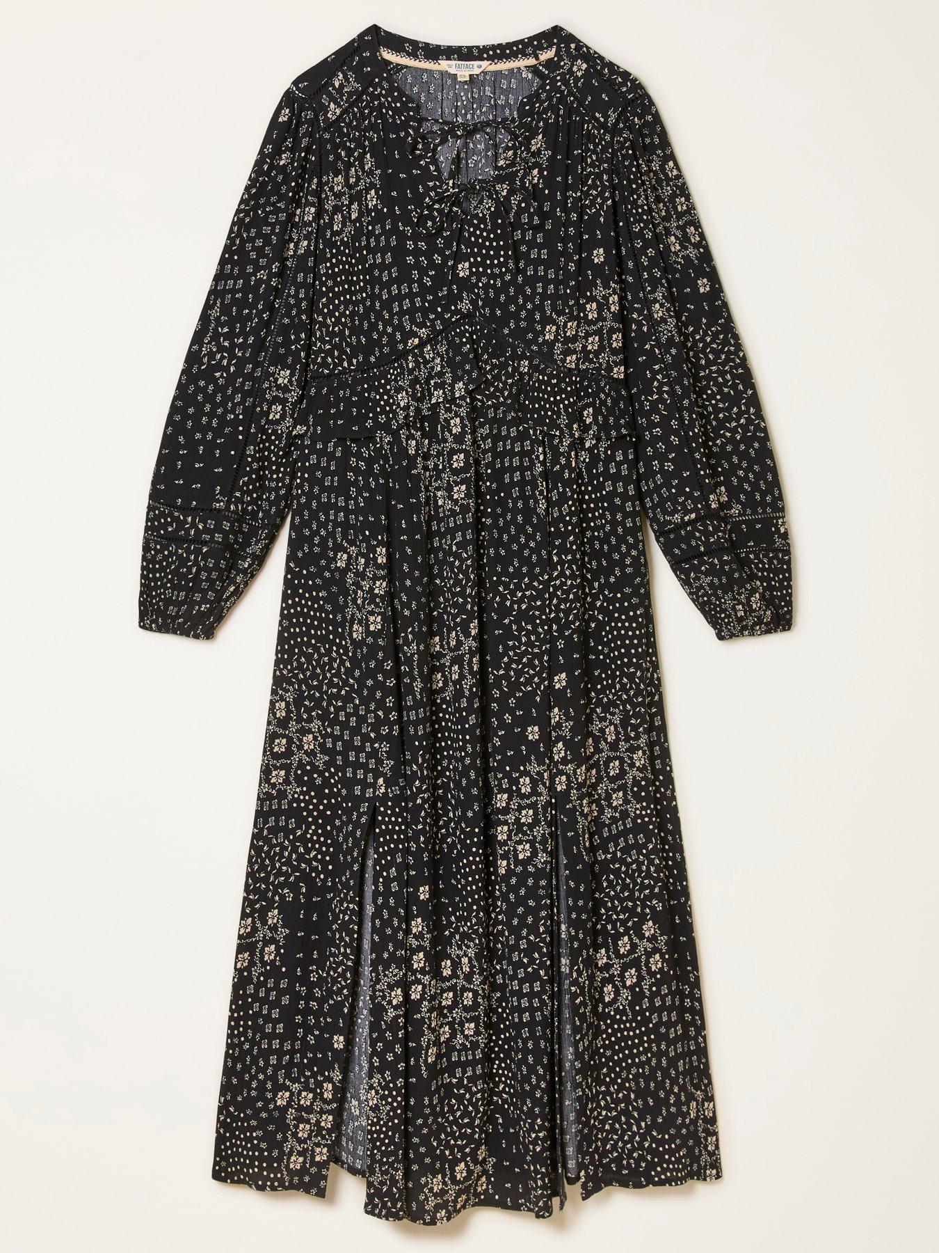 Image 5 of 5 of FatFace Tara Mono Patchwork Petite Floral Dress - Black