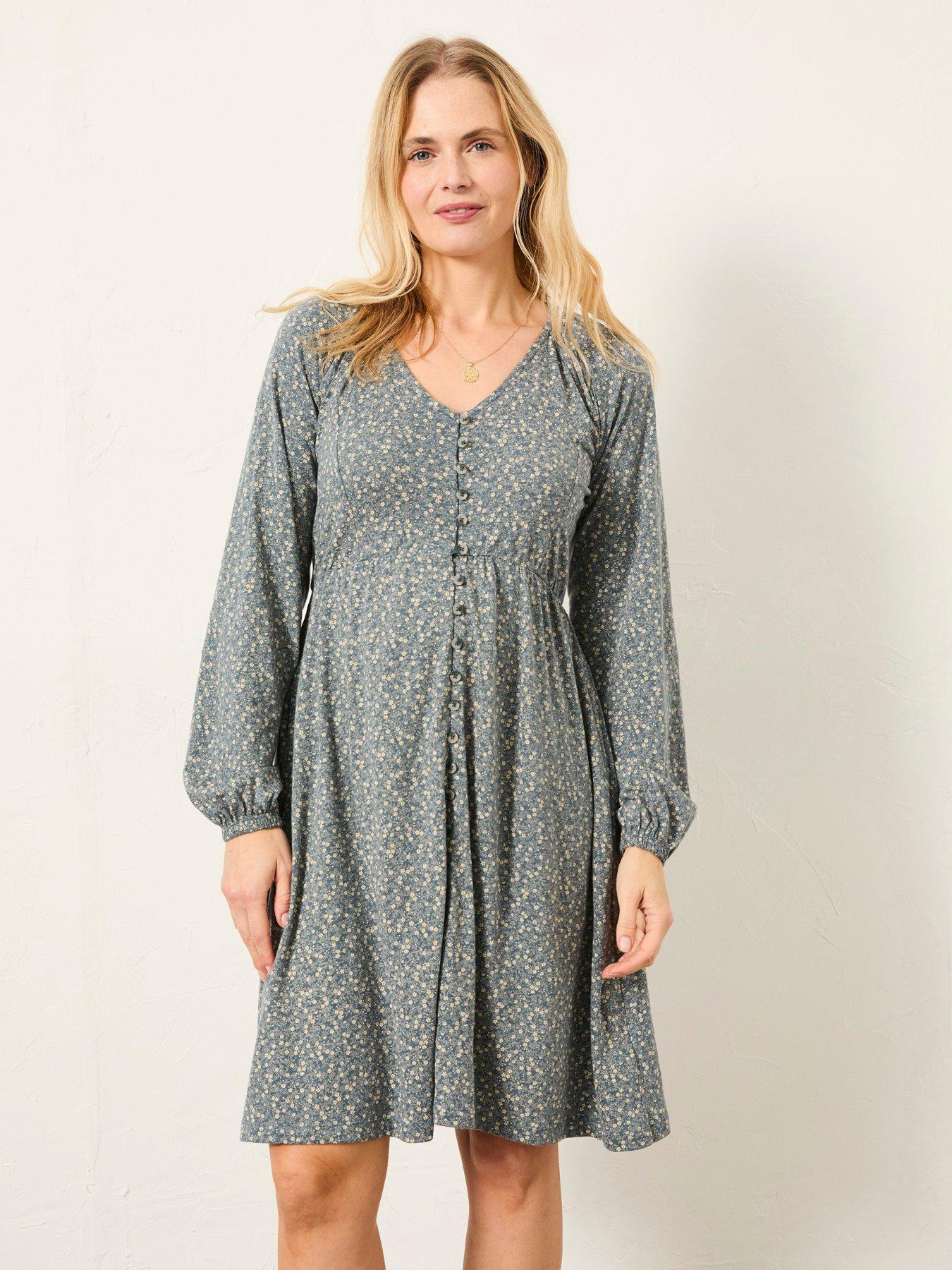 FatFace Em Ditsy Regular Jersey Dress - Blue