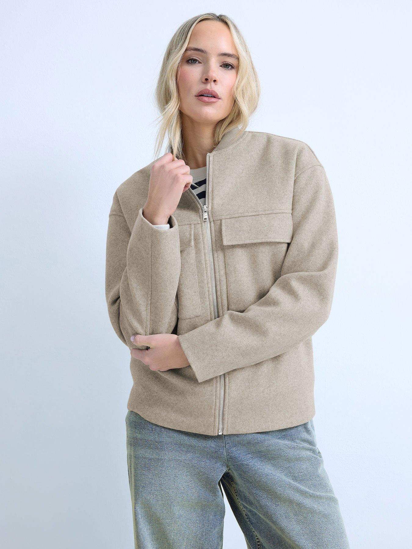 Image 1 of 6 of Long Tall Sally Cosy Brushed Bomber Jacket - Cream