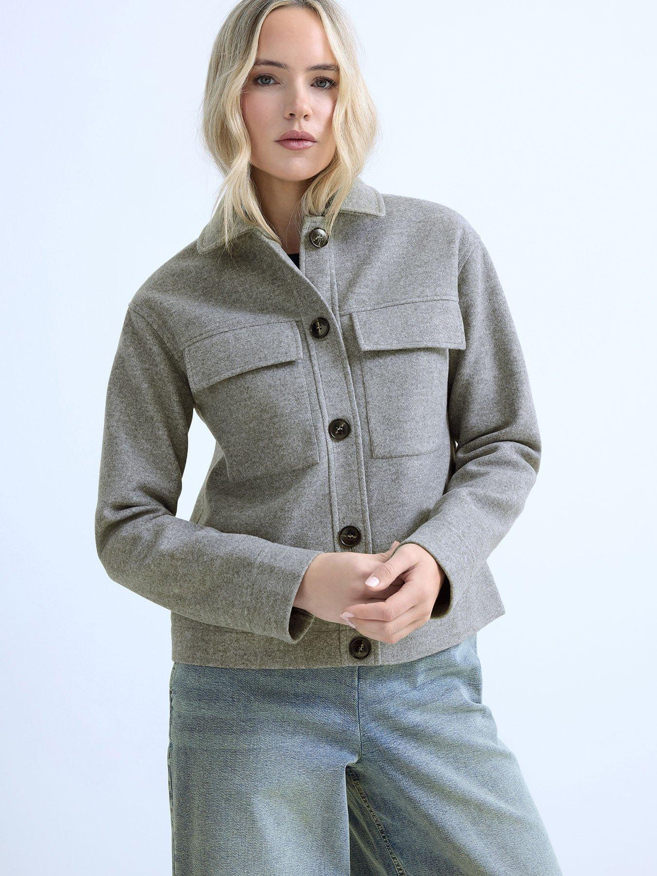 Image 1 of 2 of Long Tall Sally Tall Faux Wool Trucker Jacket - Grey