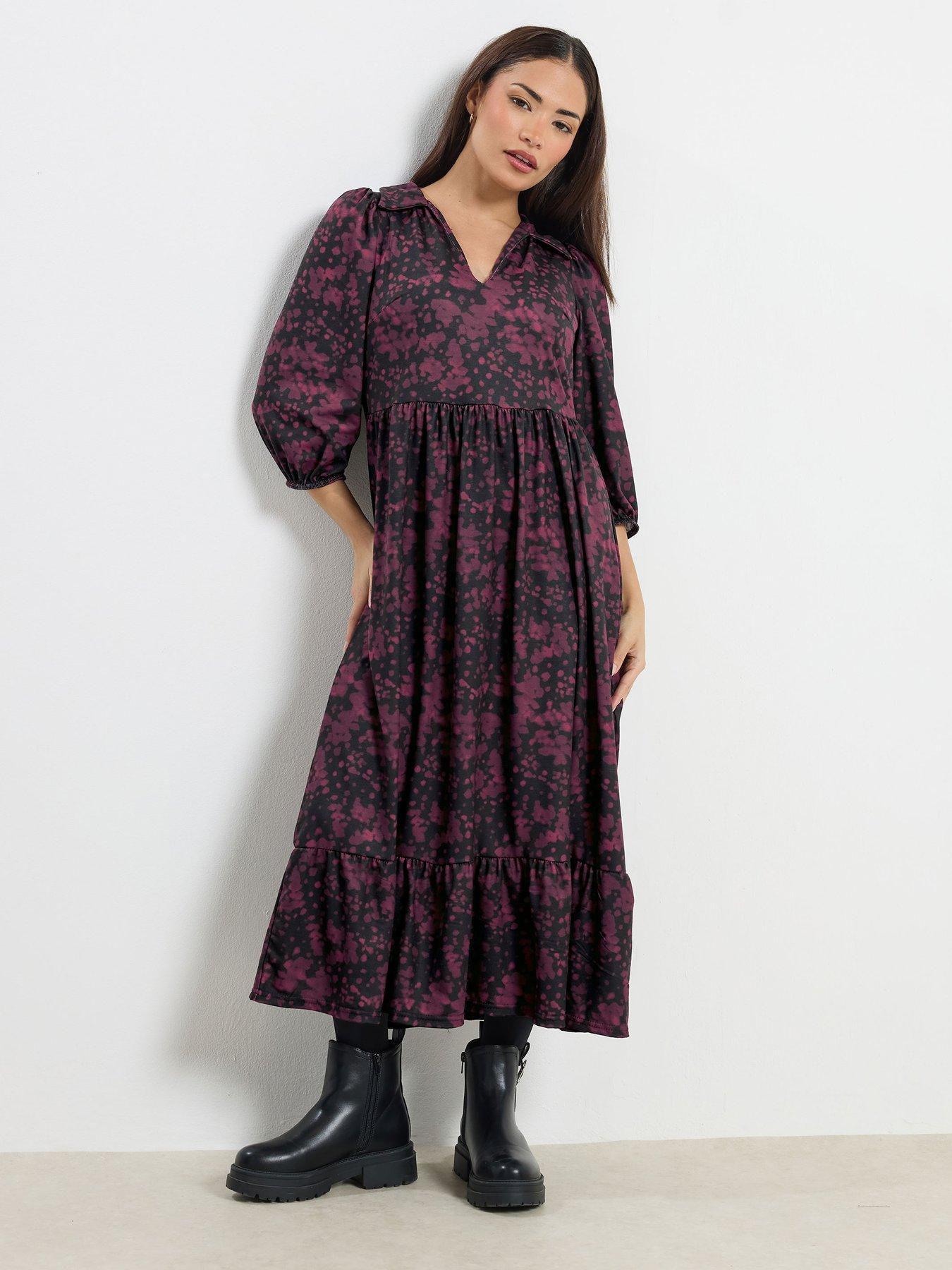 PixieGirl Petite Abstract Midaxi Dress - Burgundy Red