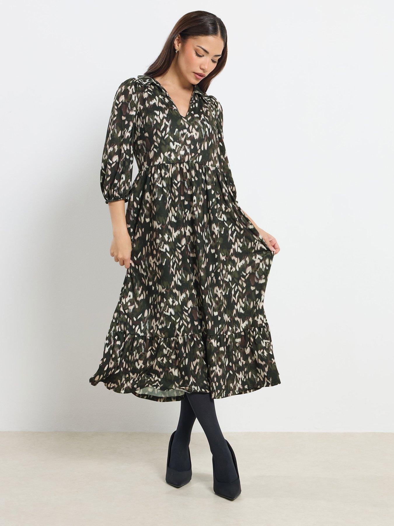 PixieGirl Petite Camo Animal Midaxi Dress - Green