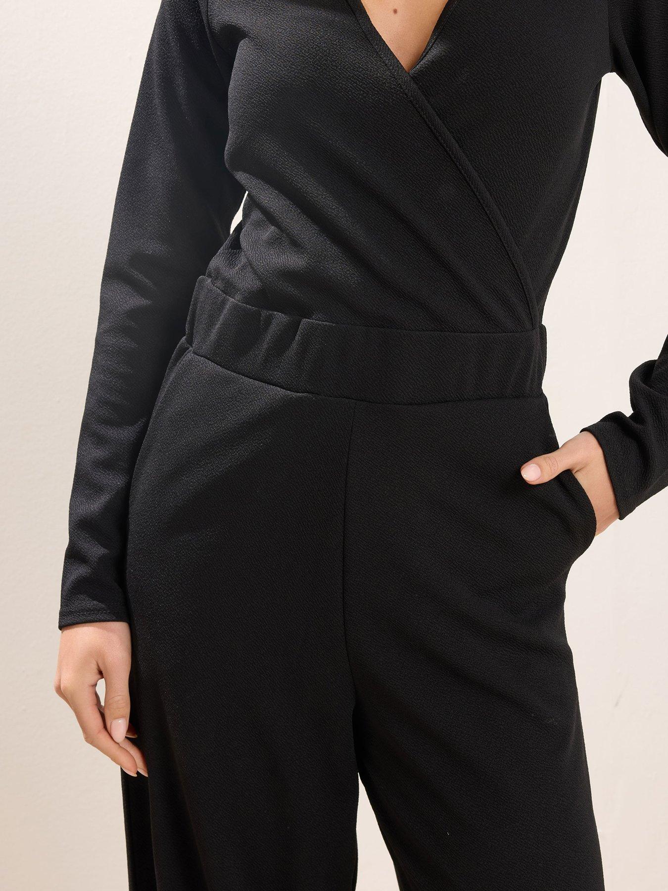 Image 4 of 5 of PixieGirl Petite Long Sleeve Wide Leg Jumpsuit - Black