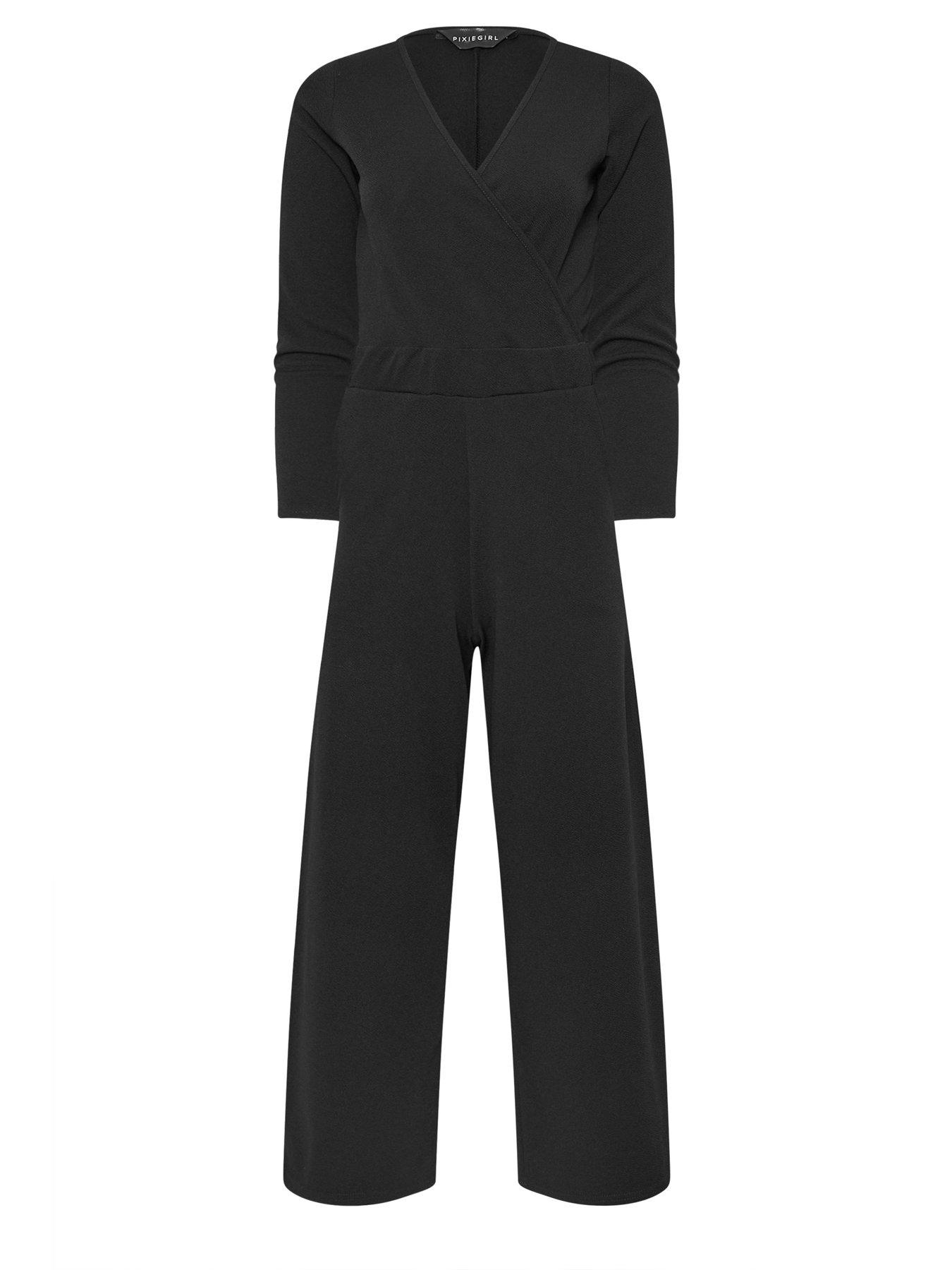 Image 5 of 5 of PixieGirl Petite Long Sleeve Wide Leg Jumpsuit - Black