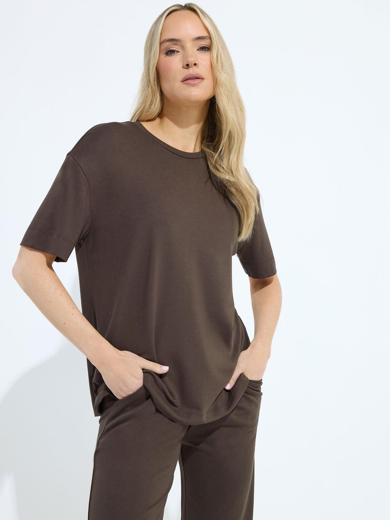 Long Tall Sally Premium Interlock Sweat T-Shirt - Brown
